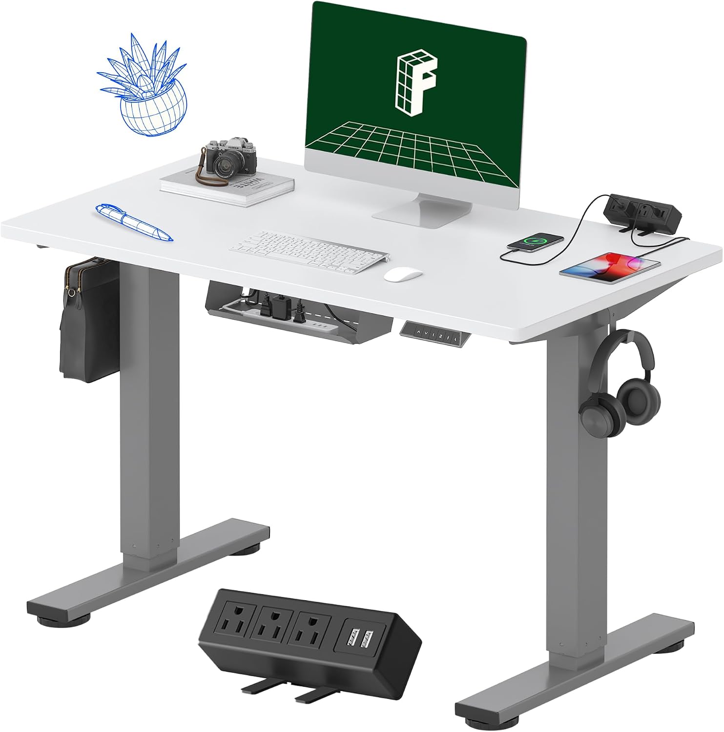 FLEXISPOT EN2 48"x24" Standing Desk with Power Strip Bundle, Black