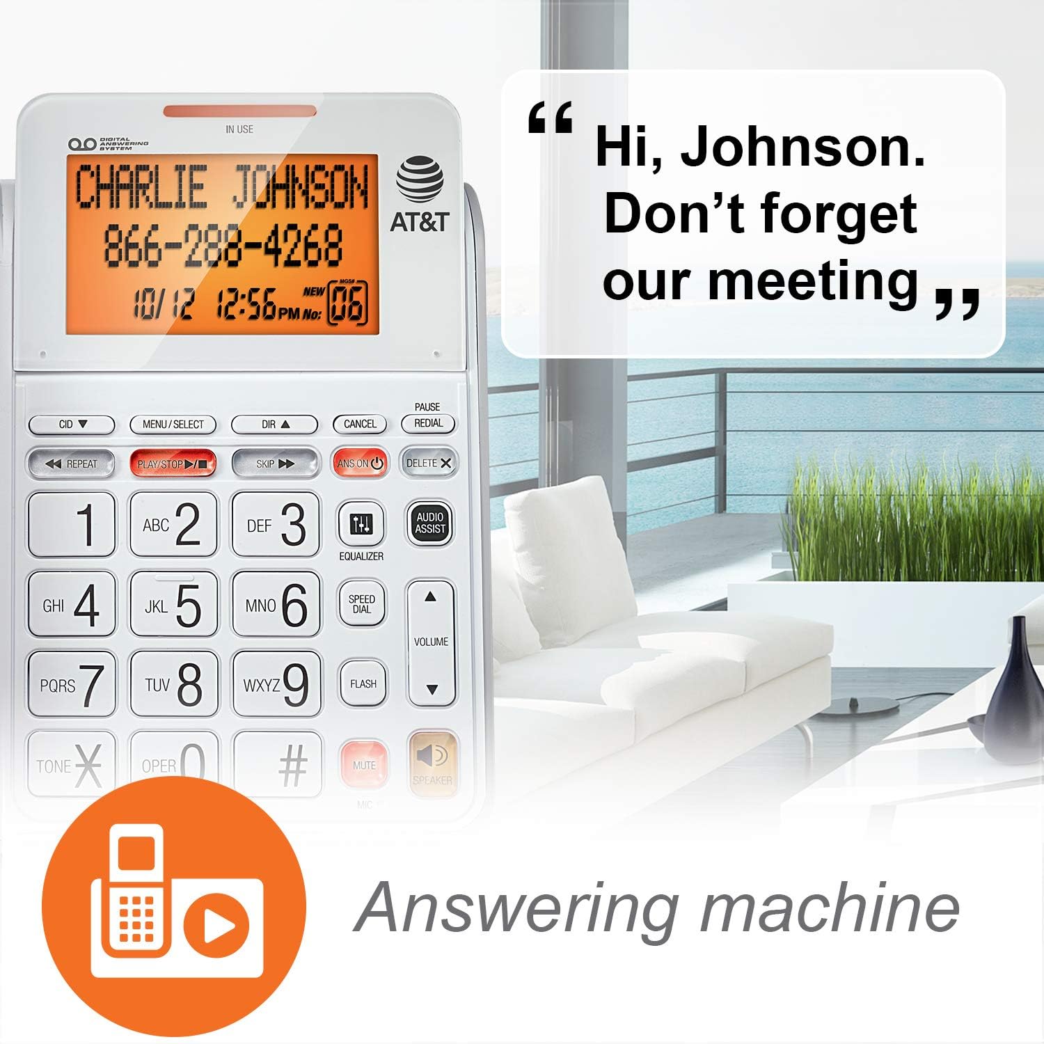 AT&T CL4940 Corded Phone with Digital Answering System, Caller ID, Large Tilt Display
