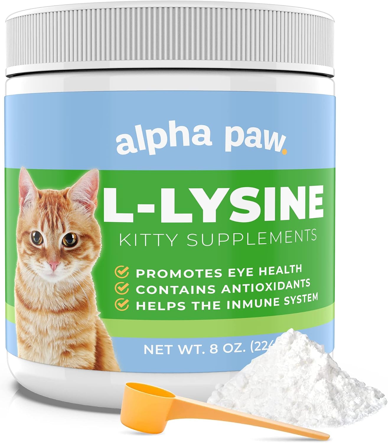 Alpha Paw - Human Grade for Pets - Cat Lysine Supplement - Extra Servings 5-10 Month Supply - Natural Lysine (8 Ounces/227 Grams)
