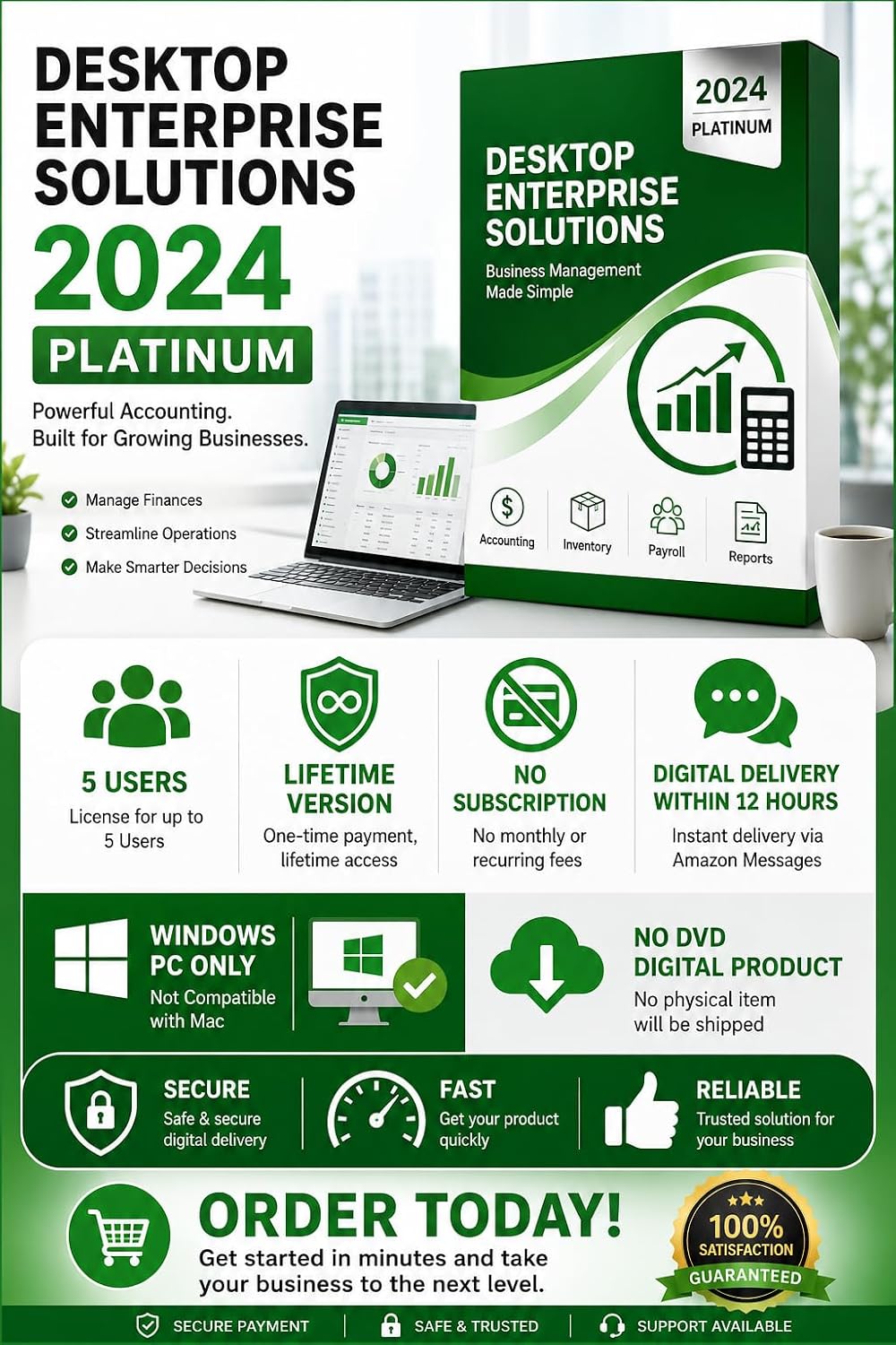 QB - Enterprise Solutions 2024 Platinum | 5 Users | Lifetime Version | No Subscription | Only for PC not for Mac | Instant Message Delivery (12 hrs)