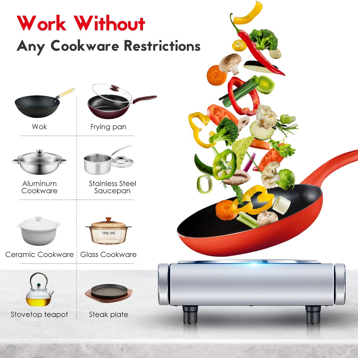 Hot Plate, Techwood Electric Stove for Cooking, 1500W Countertop Single Burner with Adjustable Temperature and Handles