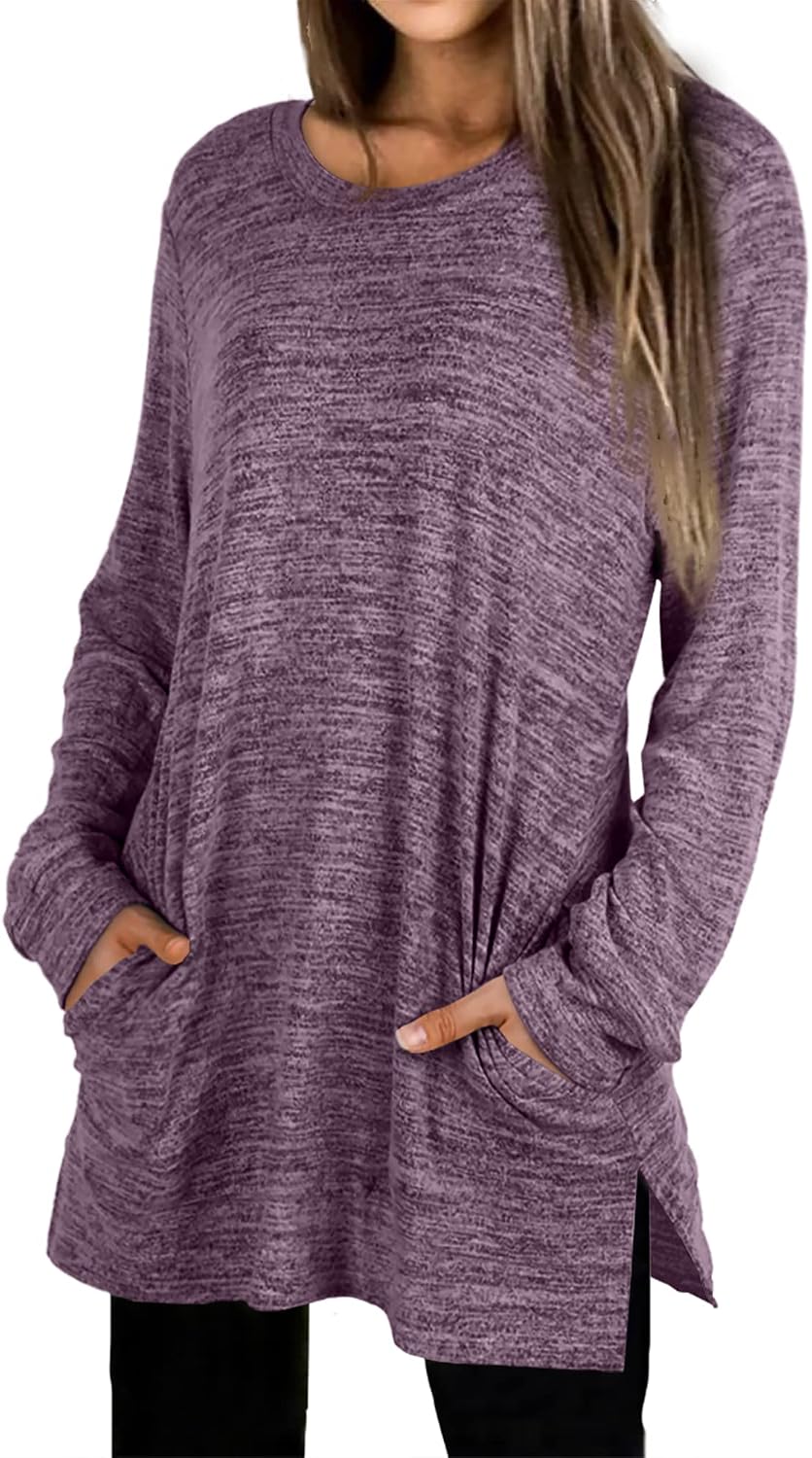XIEERDUO Womens Casual Sweatshirts Long Sleeve Shirts Oversized With Pocket Tunic Tops S-3XL
