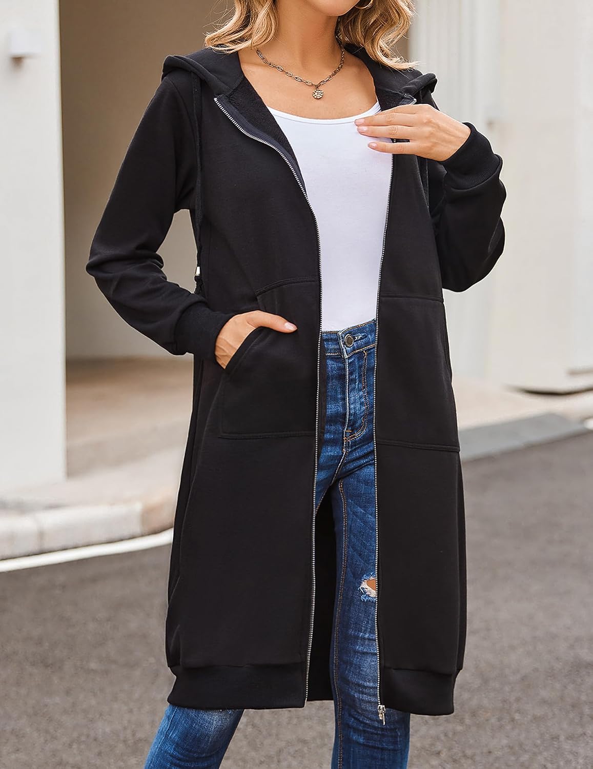 ELESOL Women Casual Zip up Fleece Hoodies Tunic Sweatshirt Long Jacket