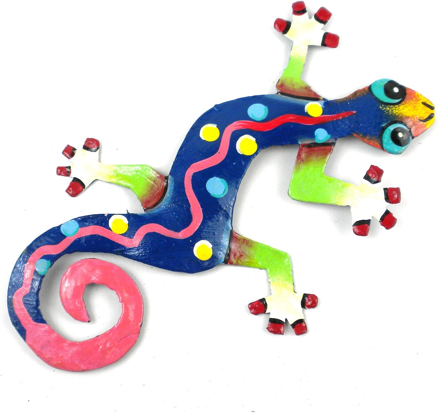 Global Crafts 8" Painted Gecko Recycled Haitian Metal Wall Art Blue Green, Florida