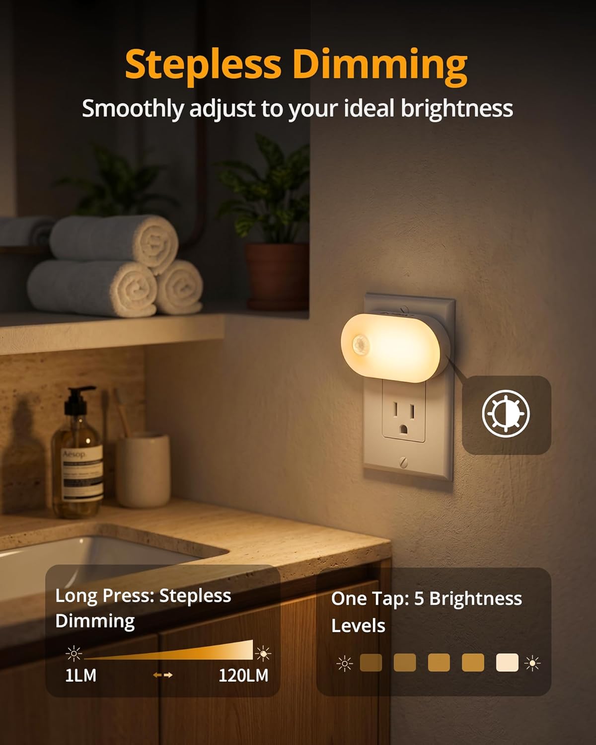 Lyridz 120 Lumens Ultra Bright Plug-in Motion Sensor Night Light, 6-Pack