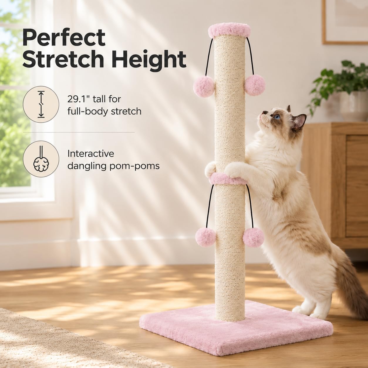 Dimaka 29'' Cat Scratching Post, Natural Sisal Rope Scratcher Post, Kitten Claw Scratch with 4 DanglingToy Balls for Large Cats (Grey)