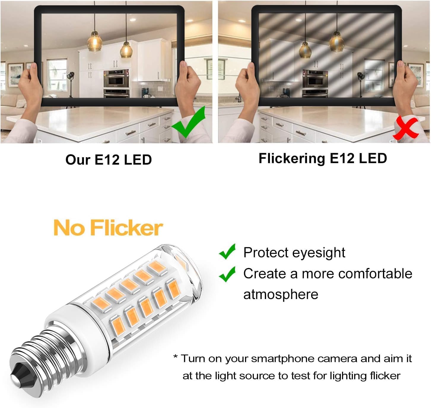 KLG E12 LED Bulb, Mini Candelabra Base, 4W (40W Equivalent), 5000K Daylight White Non-Dimmable, T3/T4 Small Bulb for Ceiling Fans and Chandeliers