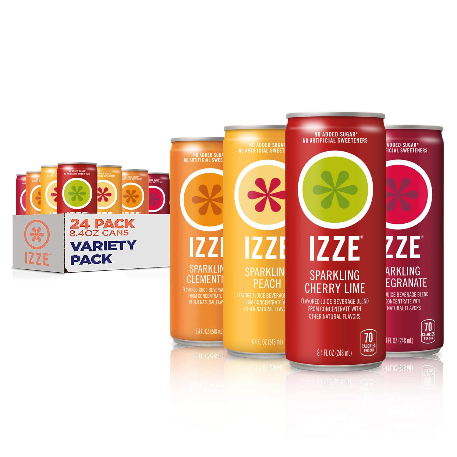 IZZE Sparkling Water Juice Beverage Blend, Pineapple, No Sugar Added, 8.4 FL OZ, 24 Cans