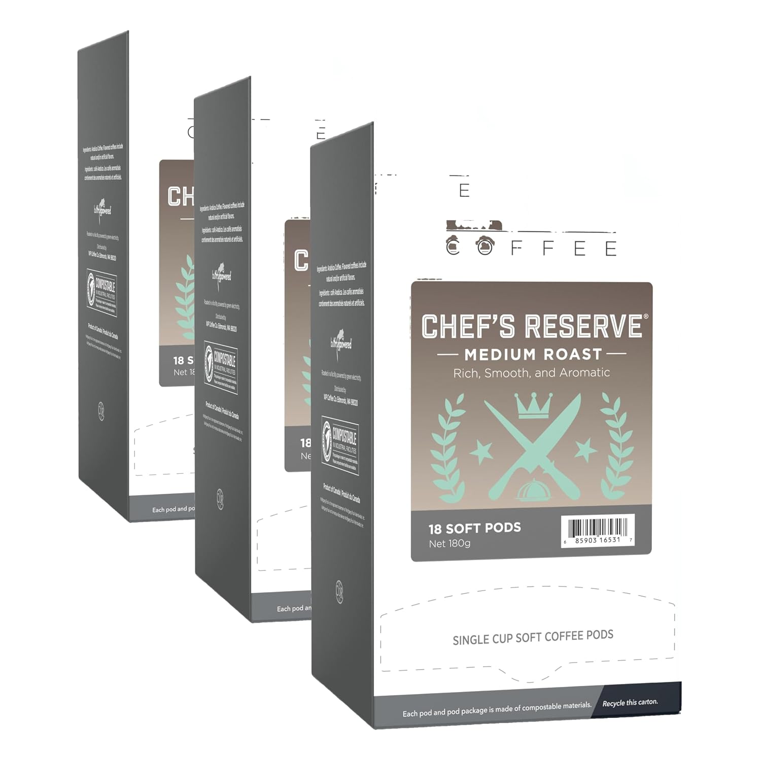 Wolfgang Puck Coffee, Chef's Reserve, Medium Roast, 9.5 Gram Soft Pods, 18 Count (Pack of 1)
