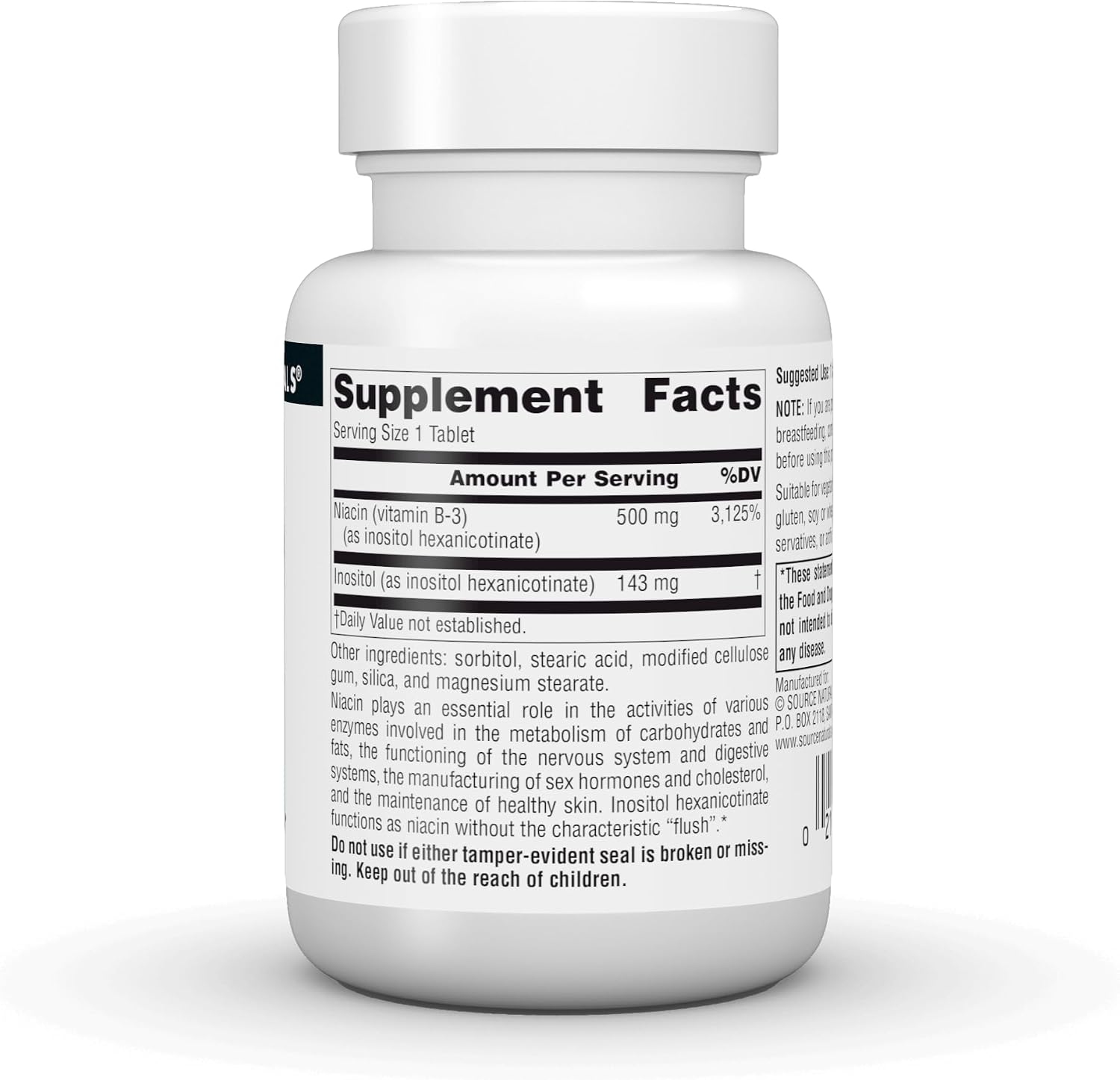 Source Naturals No-Flush Niacin, B-3, 500 mg - 30 VegetarianTablets | Cardiovasular Health | Energy Support*