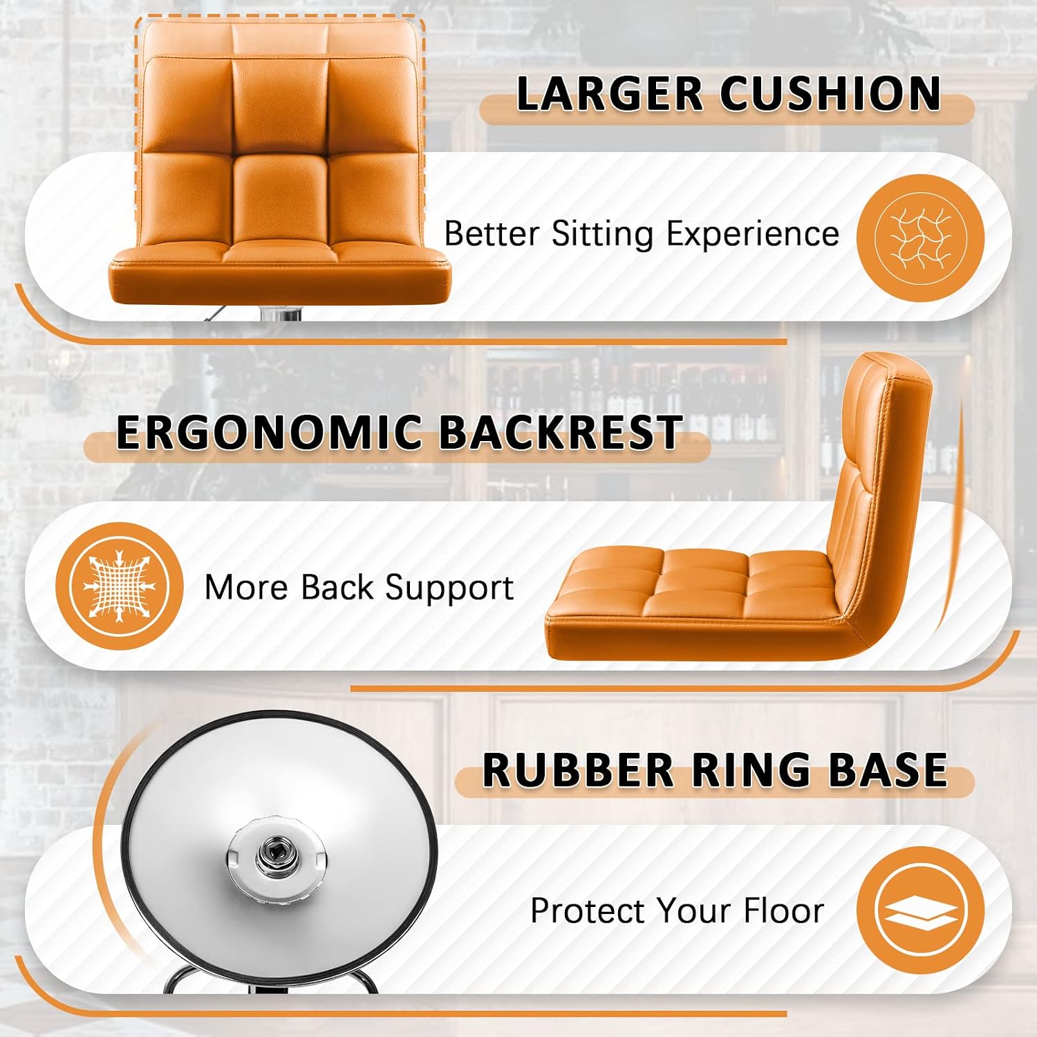 Homall Bar Stools Modern PU Leather Adjustable Swivel Barstools, Armless Hydraulic Kitchen Counter Bar Stool Extra Height Square Island Barstool with Back Set of 2 (Leather, White)