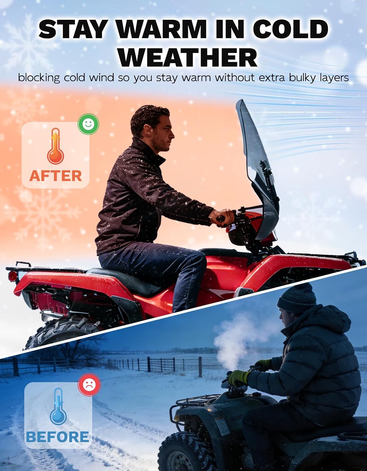 SLMOTO Universal Motorcycle Windshield Large ATV Windscreen Fit for Polaris