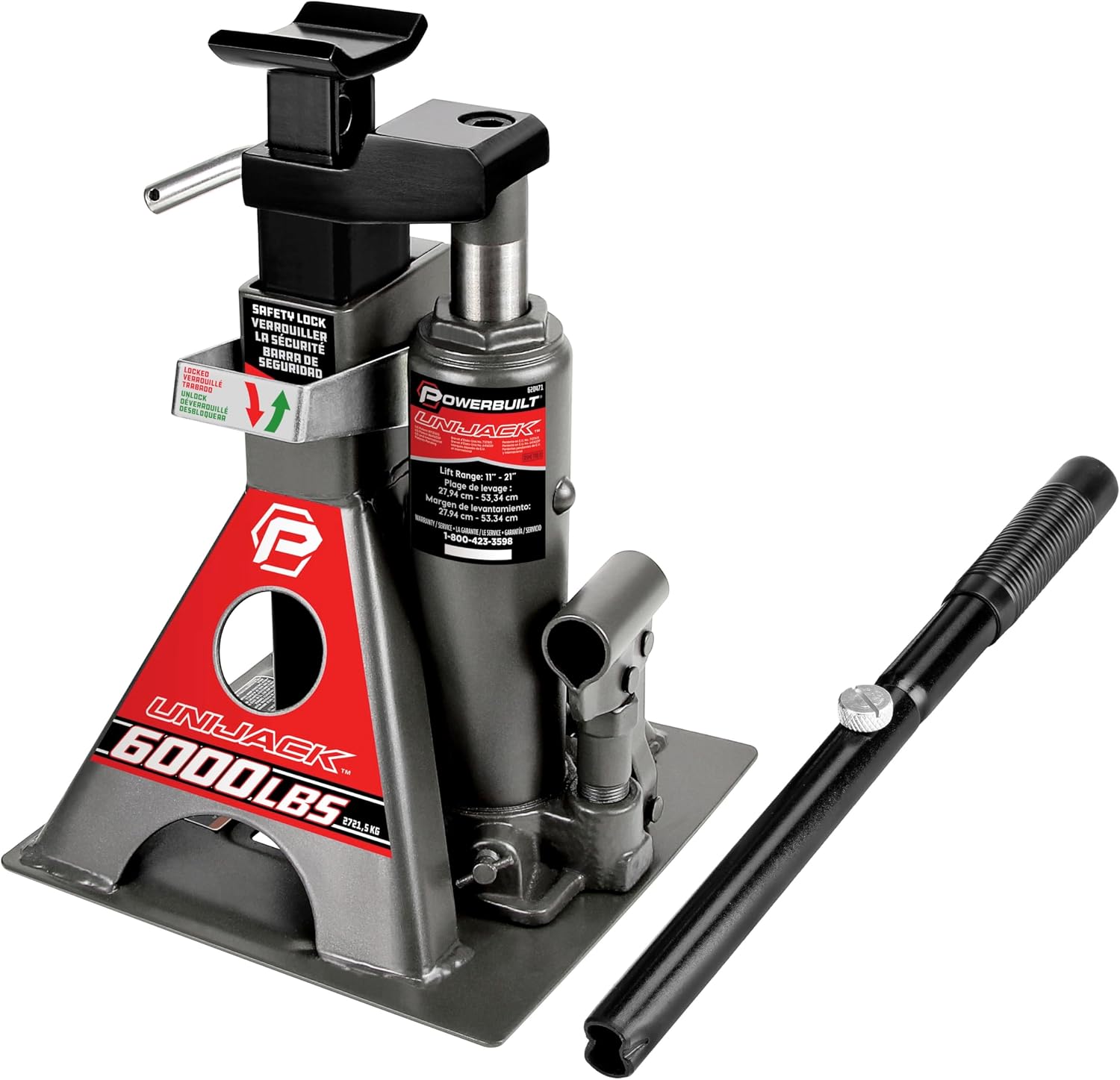 Powerbuilt 3 Ton, Bottle Jack and Jack Stands in One, 6000 Pound Capacity, All-in-One Car Lift, Heavy Duty Vehicle Unijack, Wide Base, 620471