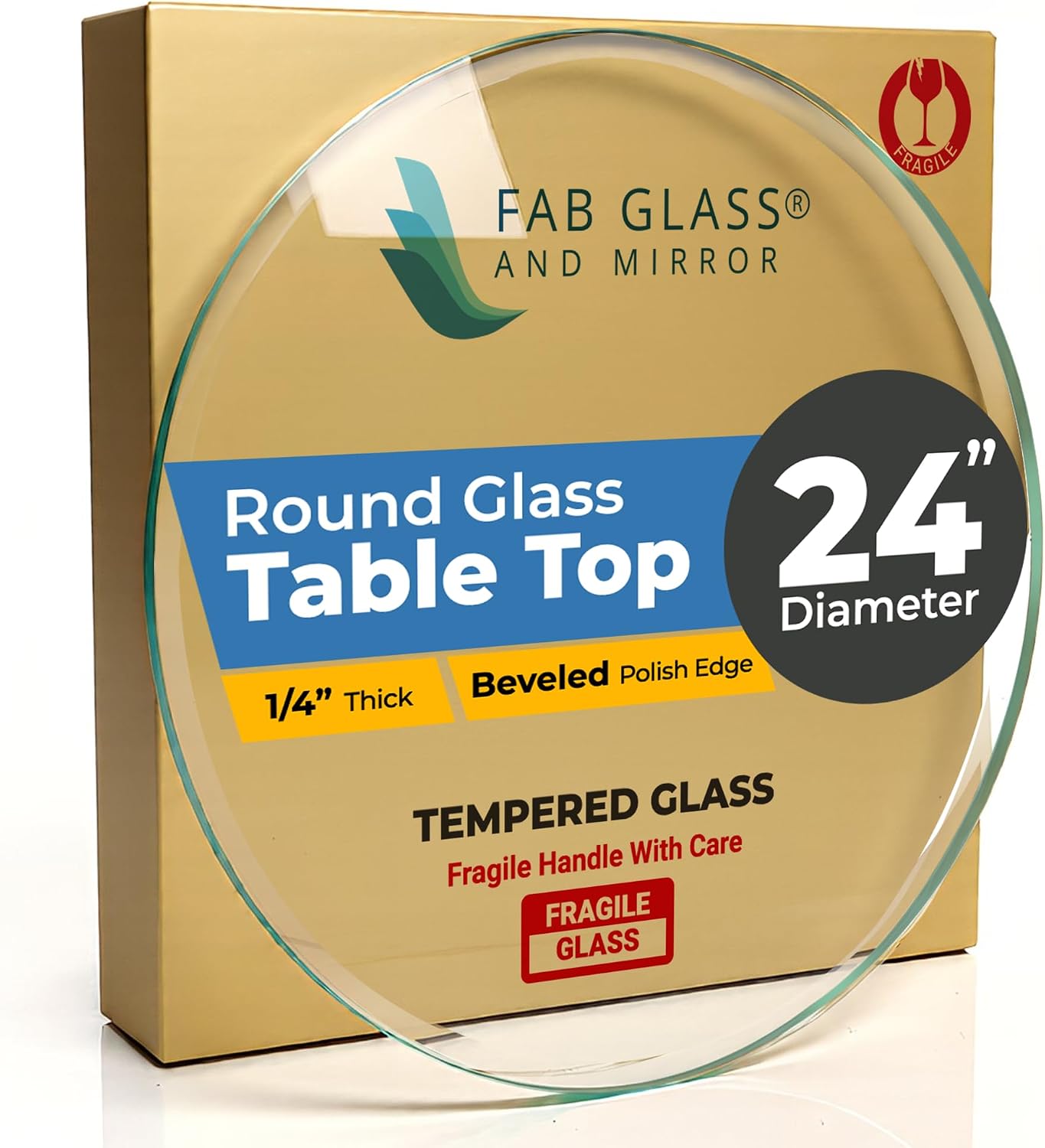 22 Inch Round Tempered Beveled Polished Edge Glass Table Top -1/2” Thick Round Glass Table Top–Heavy Duty, Dining, Coffee, and Office Tables by Fab Glass and Mirror