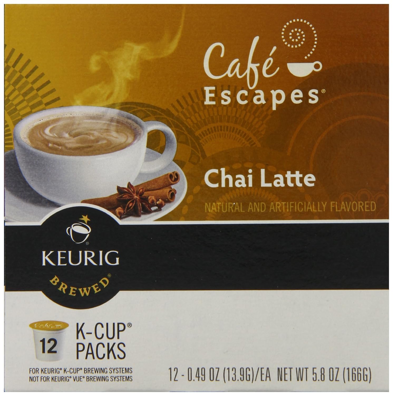 Cafe Escapes Chai Latte K-Cups, 16 Count (Packaging May Vary)