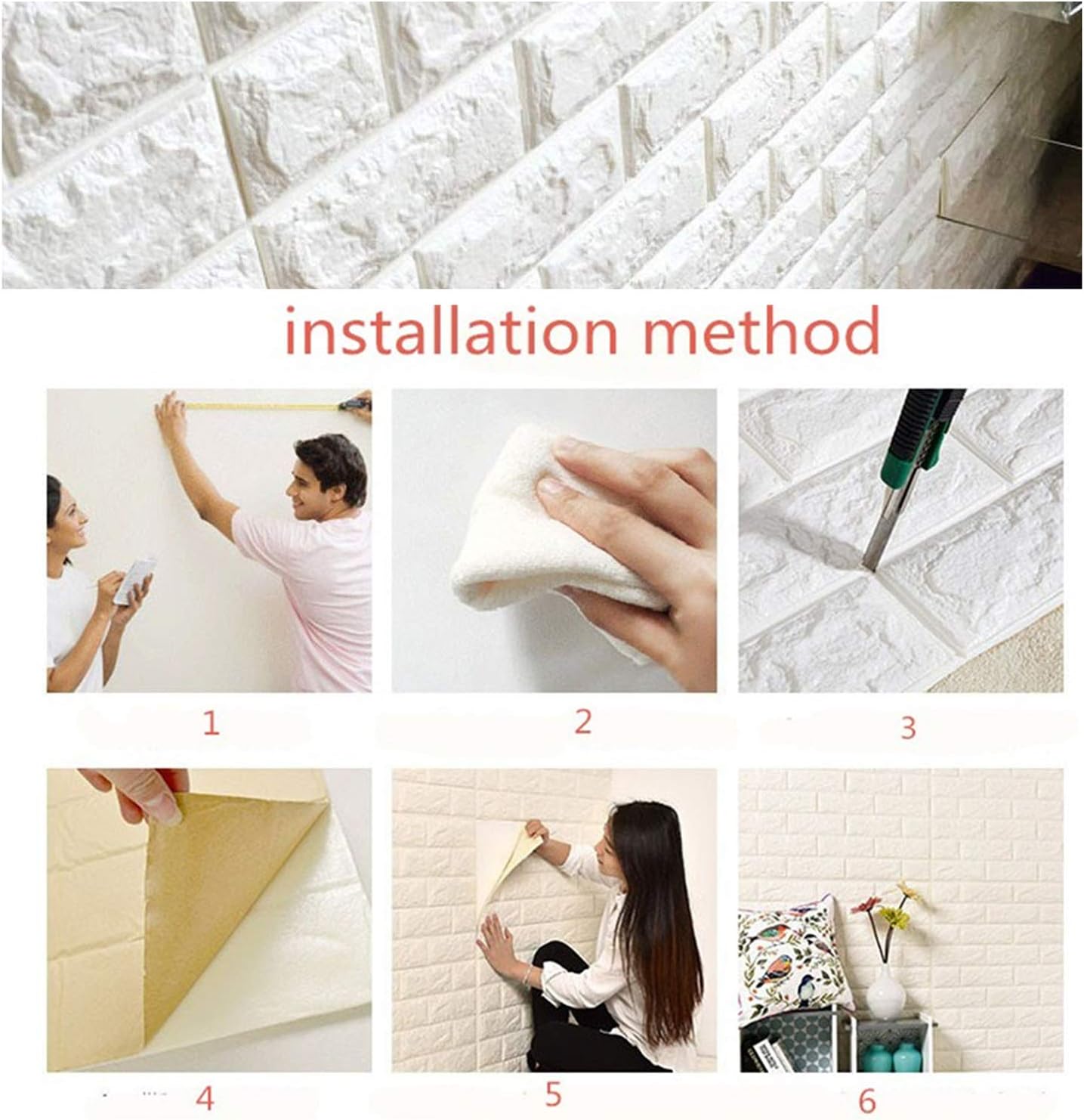MYOYAY 10 Pcs 3D Wall Panels Peel and Stick 27.5 x 30.3 Inch (in Sum 57 sq.ft.) White Brick Wallpaper Self-Adhesive Foam Wall Panels for Living Room
