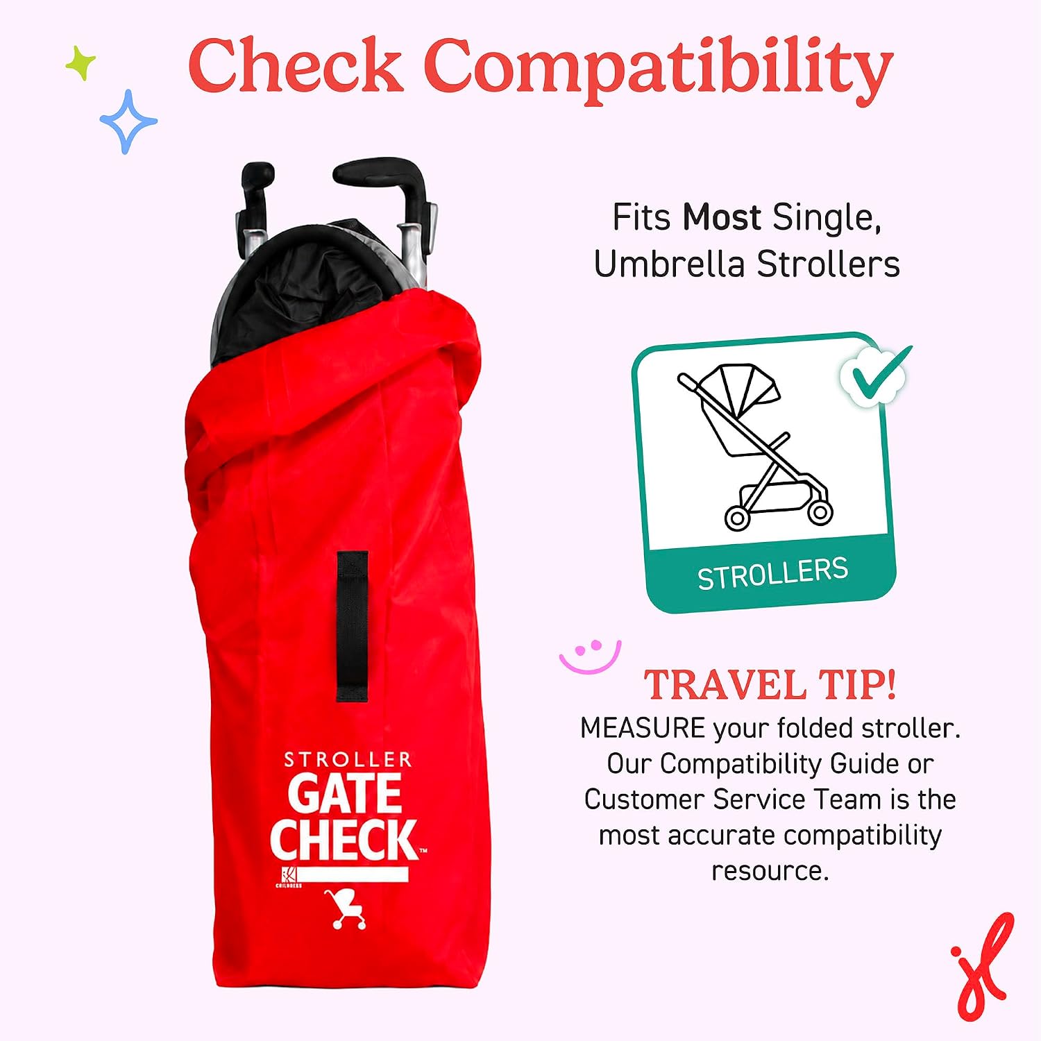 J.L. Childress Gate Check Bag for Umbrella Strollers - Travel Bag for Airplane, Fits Most Single Umbrella Baby Strollers, Airport Accessories for Gate Check, Flying Essentials - Red