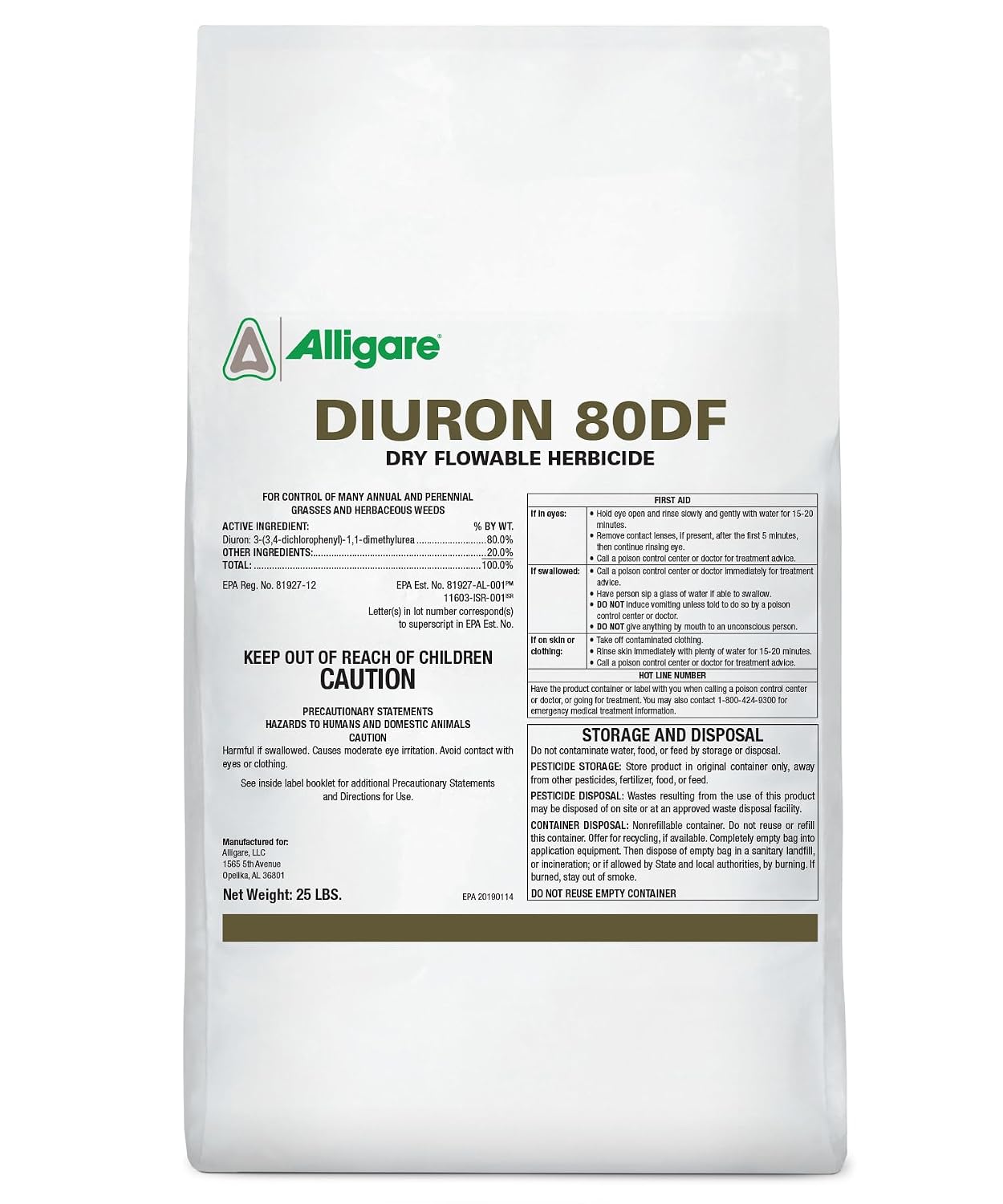 Alligare Diuron 80 DF Herbicide - Pre- & Post-Emergent Weed Killer for Industrial & Non-Crop Areas - Controls Crabgrass, Ryegrass & Broadleaf Weeds - Dry Granules for Ground Application - 5 lb