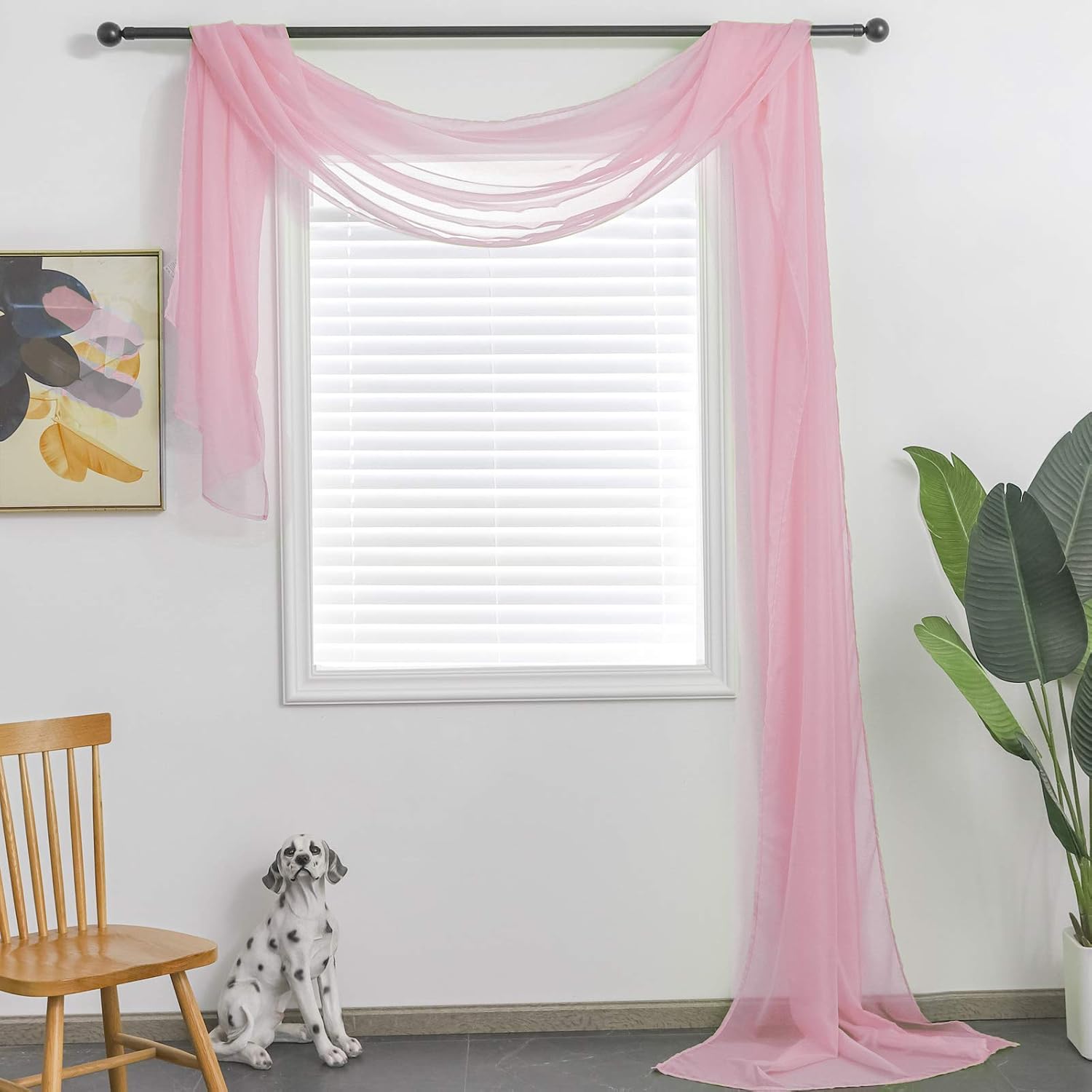 Christmas Red Sheer Window Scarf Valance for Windows Red Sheer Scarf Curtains 216 Inches Long for Living Room Bedroom Curtain Drapes Wedding Party
