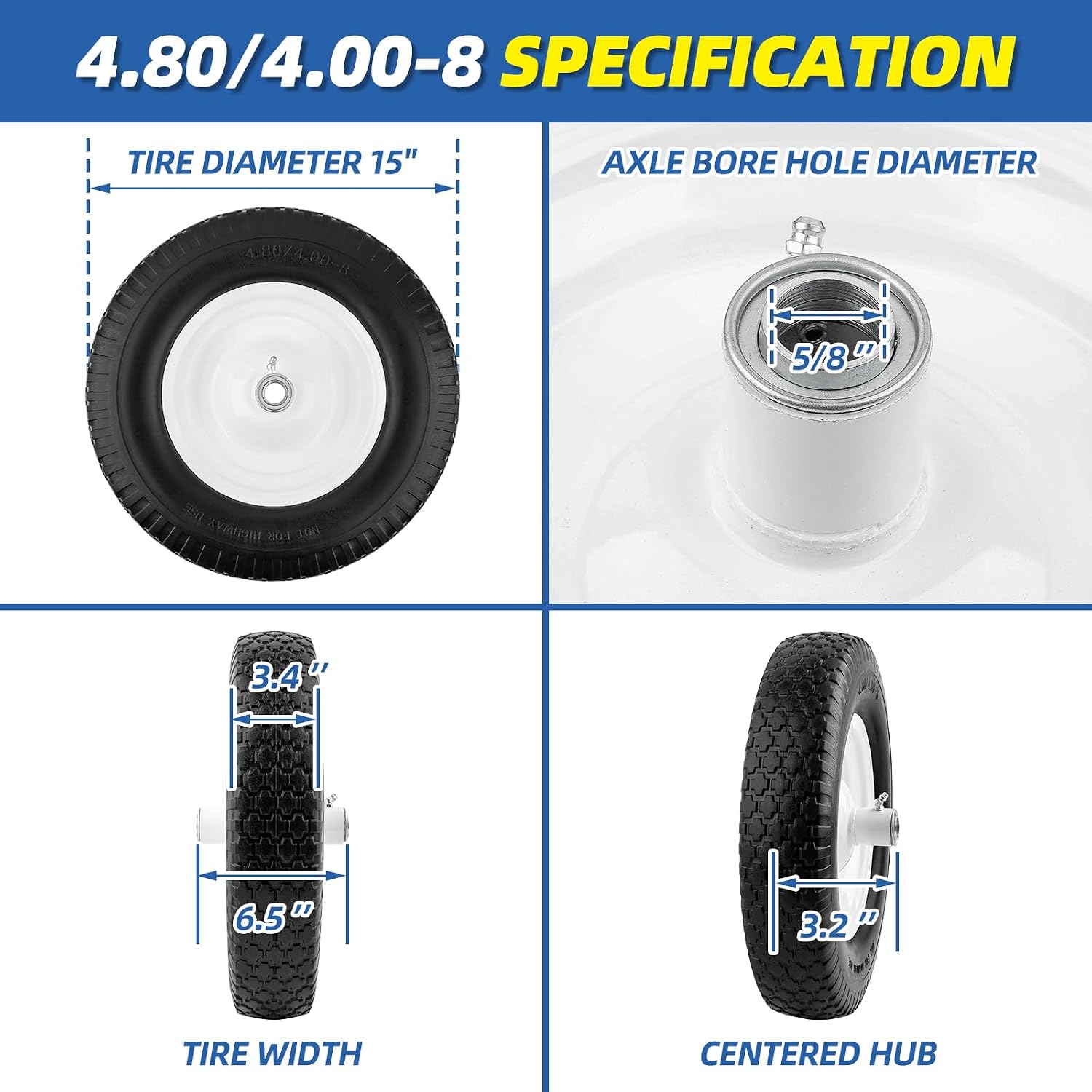 Wheelbarrow Tire - FLAT FREE- Never have a Flat Again - Universal Fit - 10 Year Warranty - Industrial Grade
