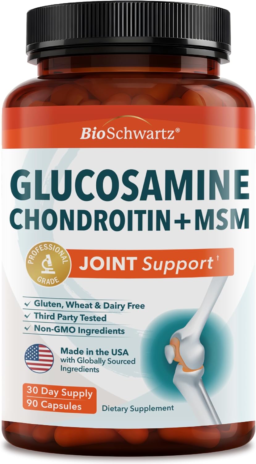 Glucosamine Chondroitin MSM Joint Support Supplement, 90 Capsules | Turmeric & Ginger, Hyaluronic Acid, Collagen, Glucosamine Chondroitin Sulfate for Joint Comfort, Gluten Free, Non GMO