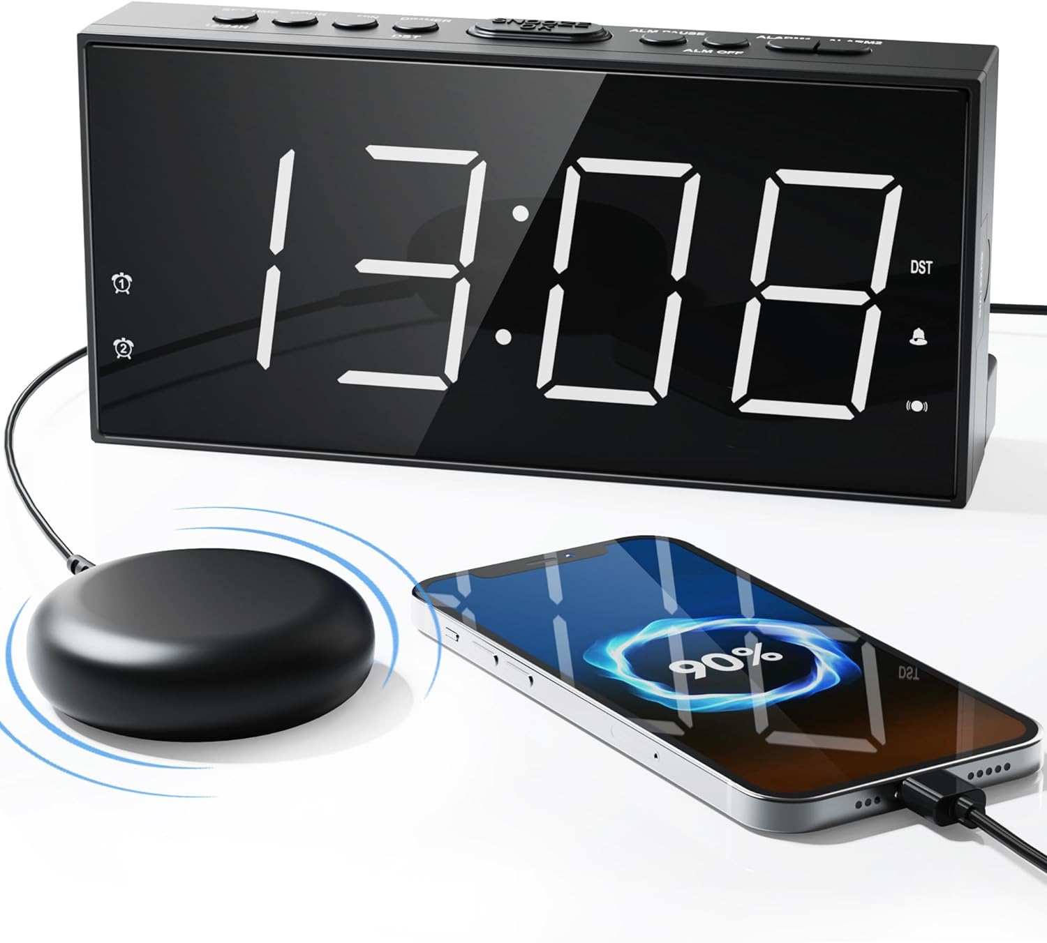 Alarm Clock with Bed Shaker, Vibrating Alarm Clock for Heavy Sleepers