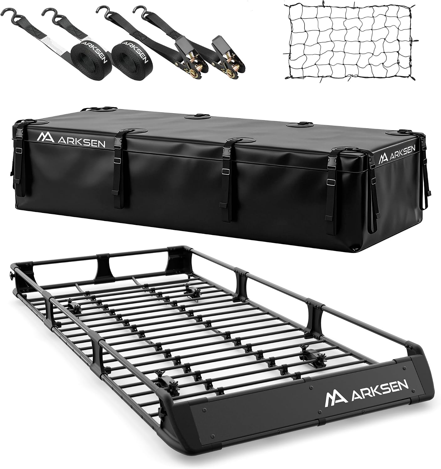 2-in-1 Foldable Fairing Roof Rack Cargo Basket (Deflector & Flat Mode), 64" x 39" Heavy Duty Steel Rooftop Carrier, 250 lbs Max Load, Fits SUV Truck Pickup for Kayaks, Canoes & Luggage
