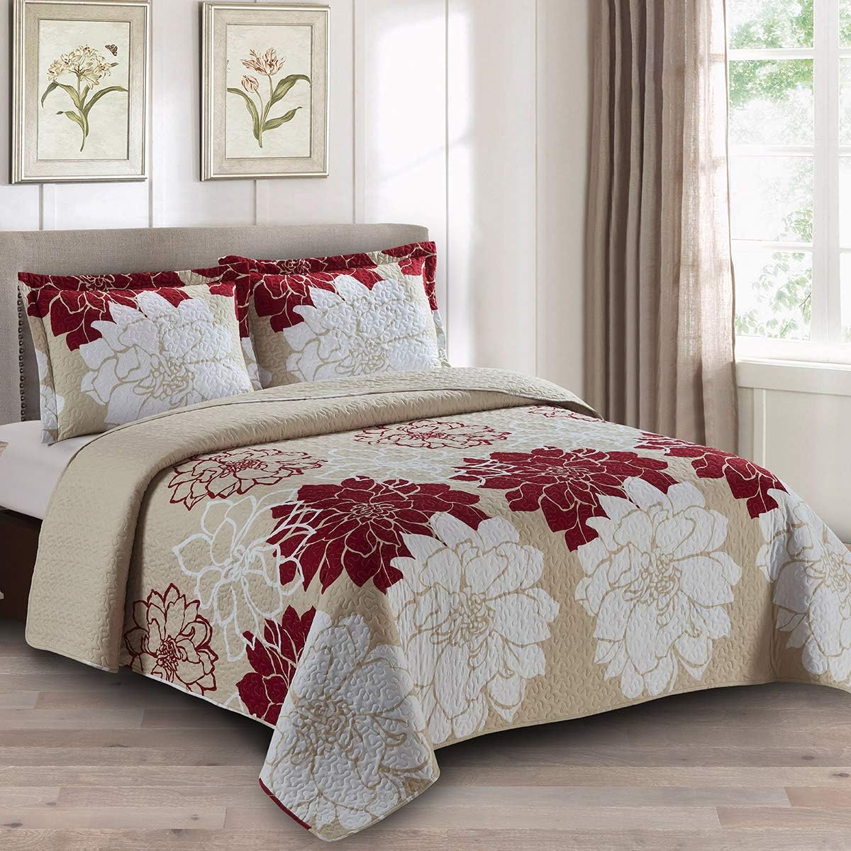 Royal Hotel Ayat Birds Oversized Coverlet Set Queen Size – Luxury Queen Quilt Bedspread, All Season Soft Filled Quilts