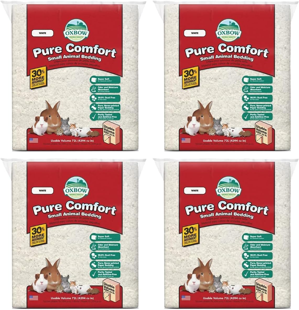 Oxbow Small Animal Bedding, Hamster, Guinea Pig, Rabbit, White, USA, 36 L | Pure Comfort, Hamster Bedding, Guinea Pig Bedding, Low Dust, Virgin Paper, Litter Box, Bunny, Rats, Gerbils, Chinchillas