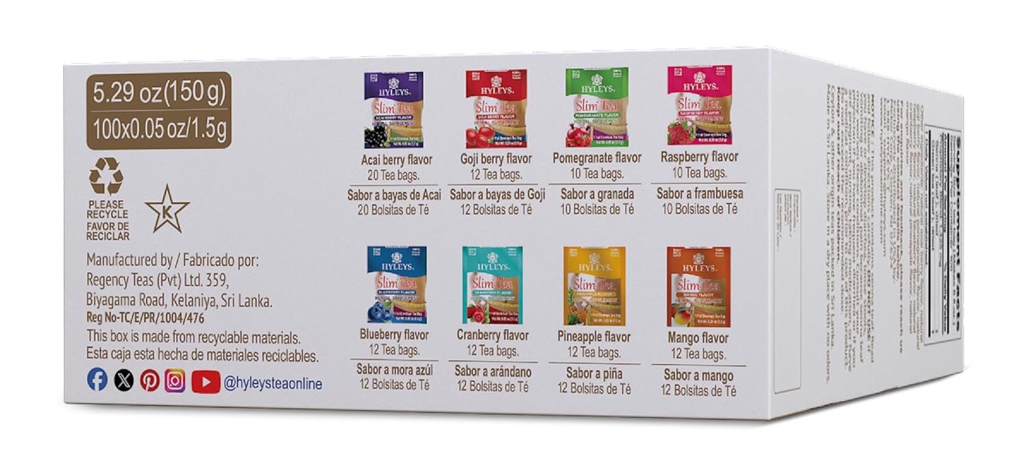 HYLEYS Slim Tea Goji Berry, Weight Loss Detox, Slimming Diet Tea, 25 Bags | Green Tea, Senna Detox & Cleanse, 3 Natural Ingredients, No Added Sugar, 1-Step Bedtime Routine, Supports Digestion