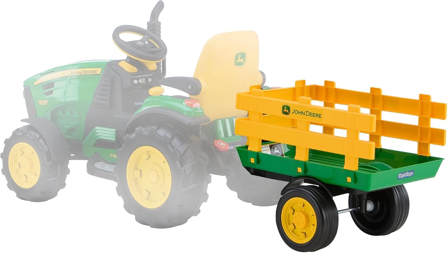 Peg Perego John Deere Stake-Side Trailer, Extra Large Accessory for 12 Volt Tractors, Green