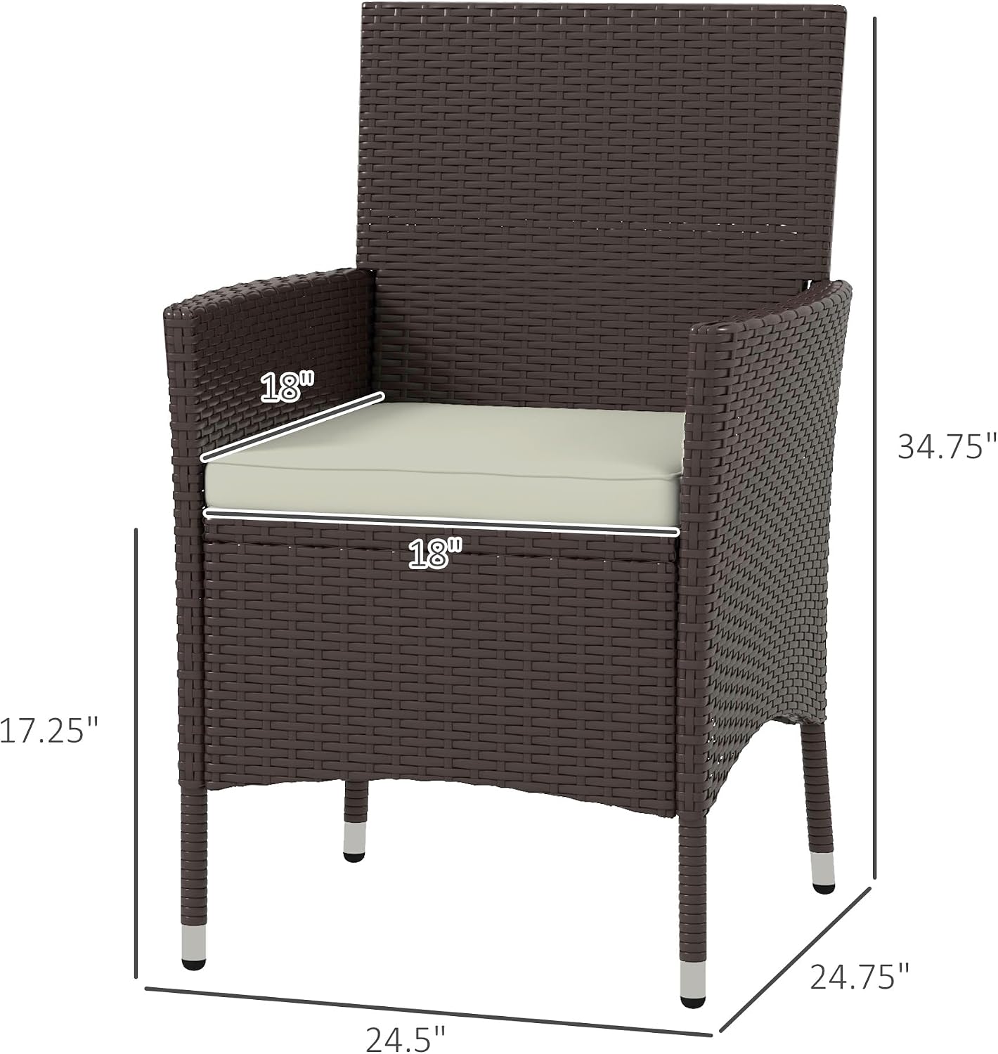 Outsunny Rattan Wicker Dining Chairs, Outdoor, 2 PCS, Dark Coffee | With Cushions, Anti-Slip Foot, Patio Stackable Chairs Set, Backyard, Garden, Lawn