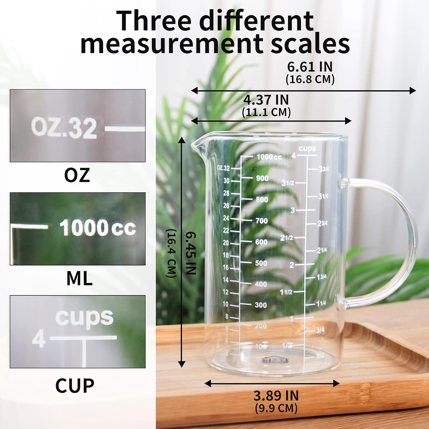 2 Cup Glass Measuring Cup, [Insulated handle, V-Shaped Spout], High Borosilicate Glass Measuring Cup for Kitchen or Restaurant, Easy To Read, 500 ML (0.5 Liter, 2 Cup)