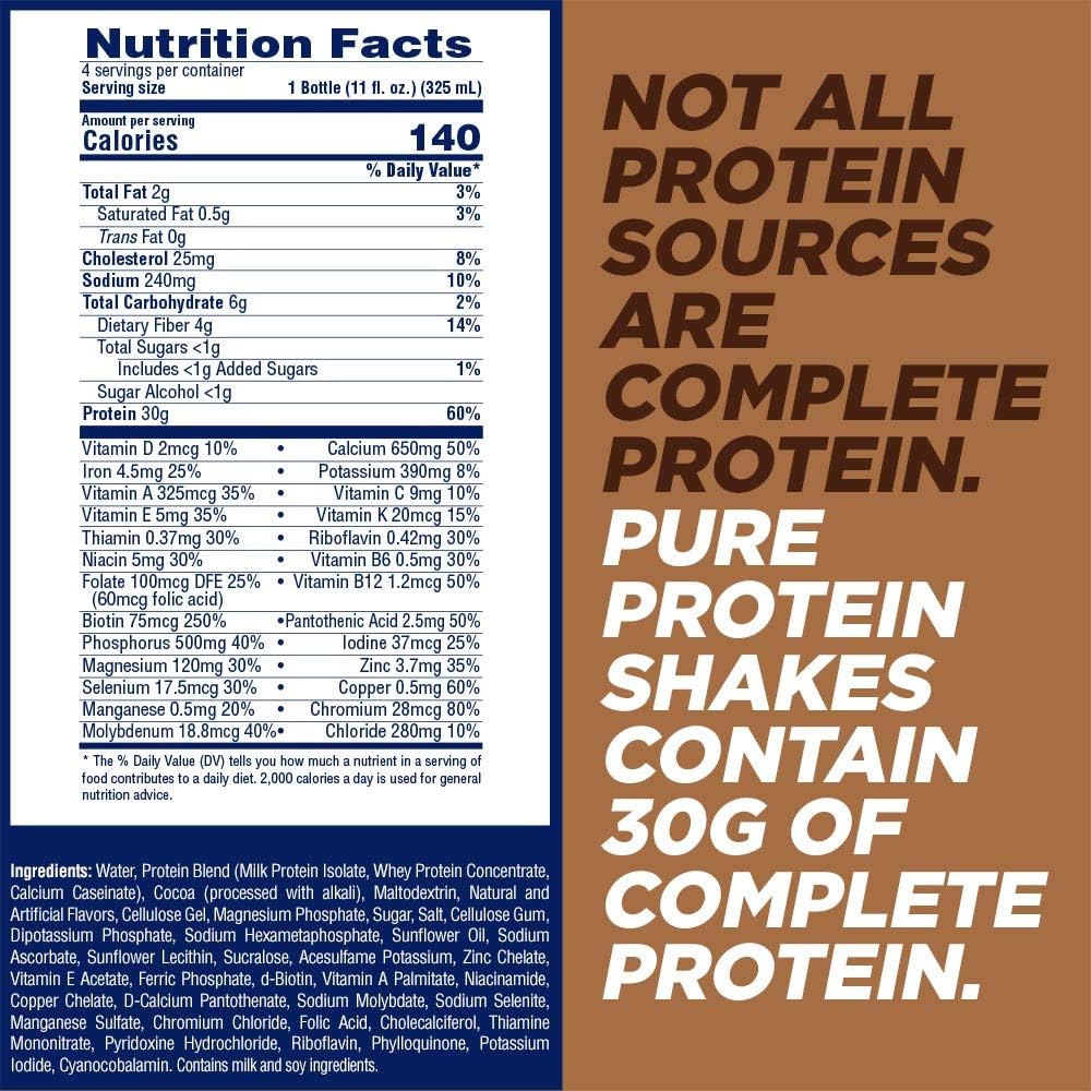 Pure Protein Chocolate Protein Shake | 30g Complete Protein | Ready to Drink and Keto-Friendly | Vitamins A, C, D