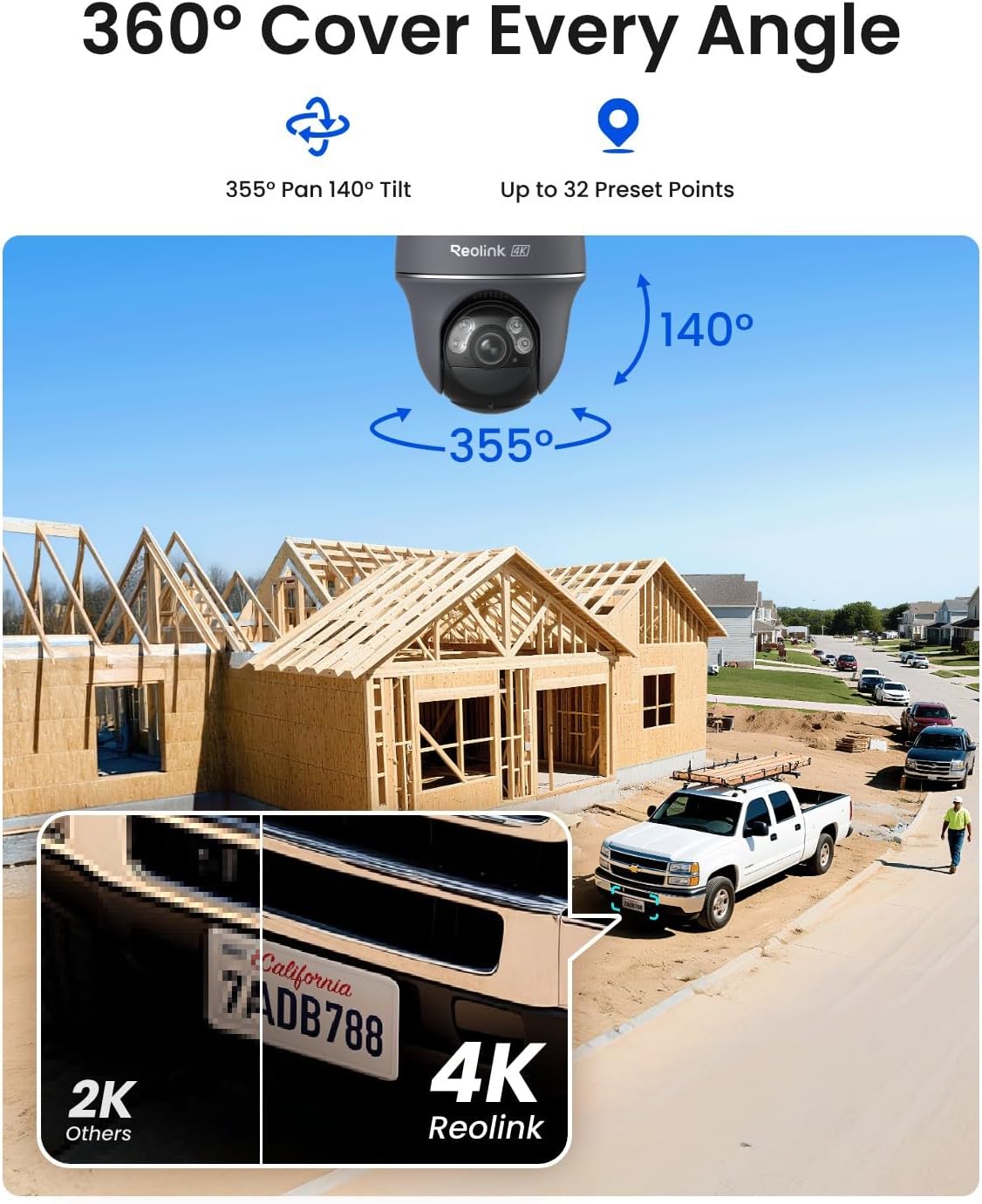 REOLINK 4K Solar Security Cameras Wireless Outdoor, 4G LTE Cellular Camera | Smart Auto Tracking & Pan Tilt without Blind Spots