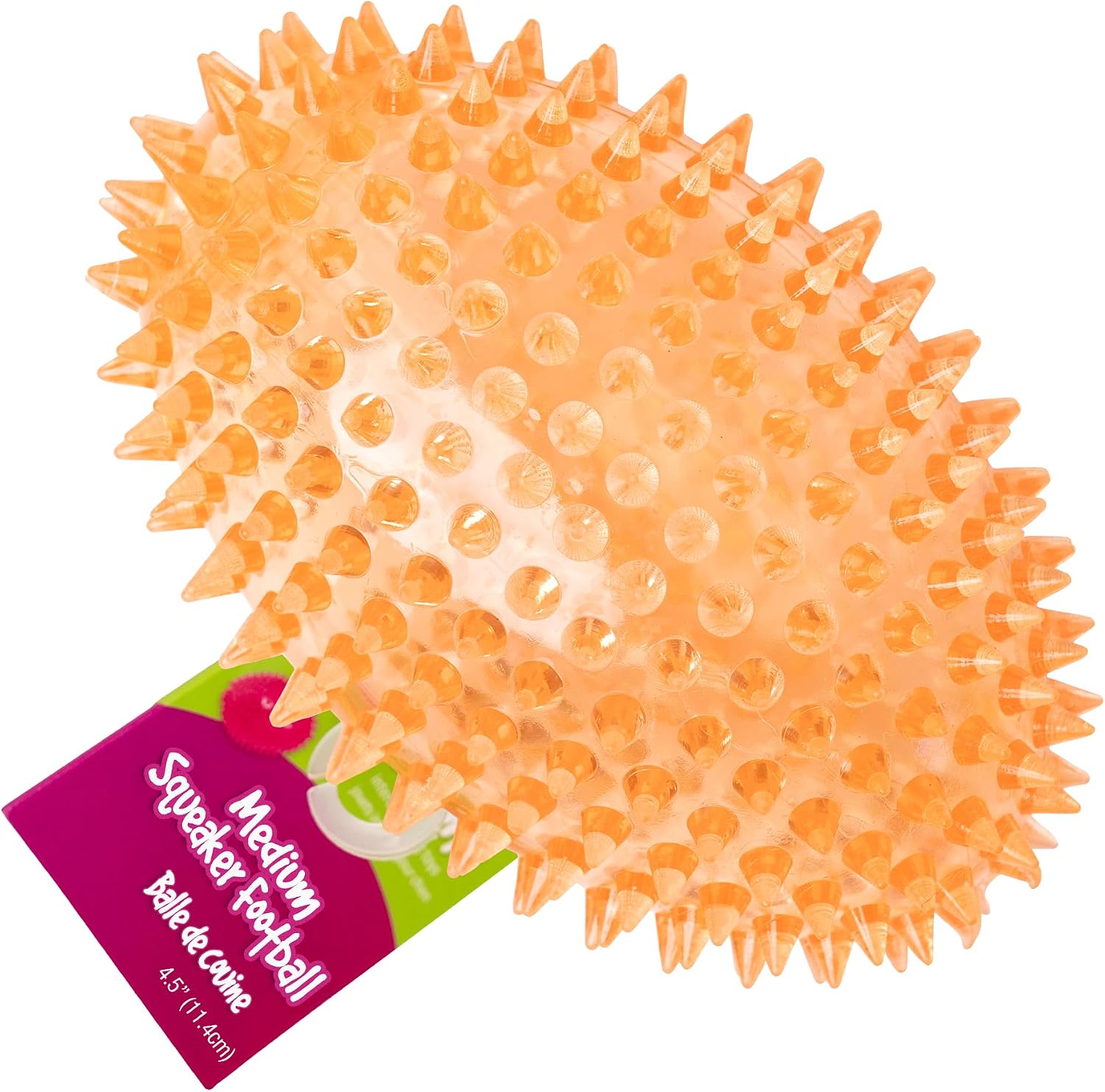 Gnawsome™ 4.5” Spiky Squeaker Football Dog Toy - Large, Cleans Teeth and Promotes Good Dental and Gum Health for Your Pet, Colors Will Vary