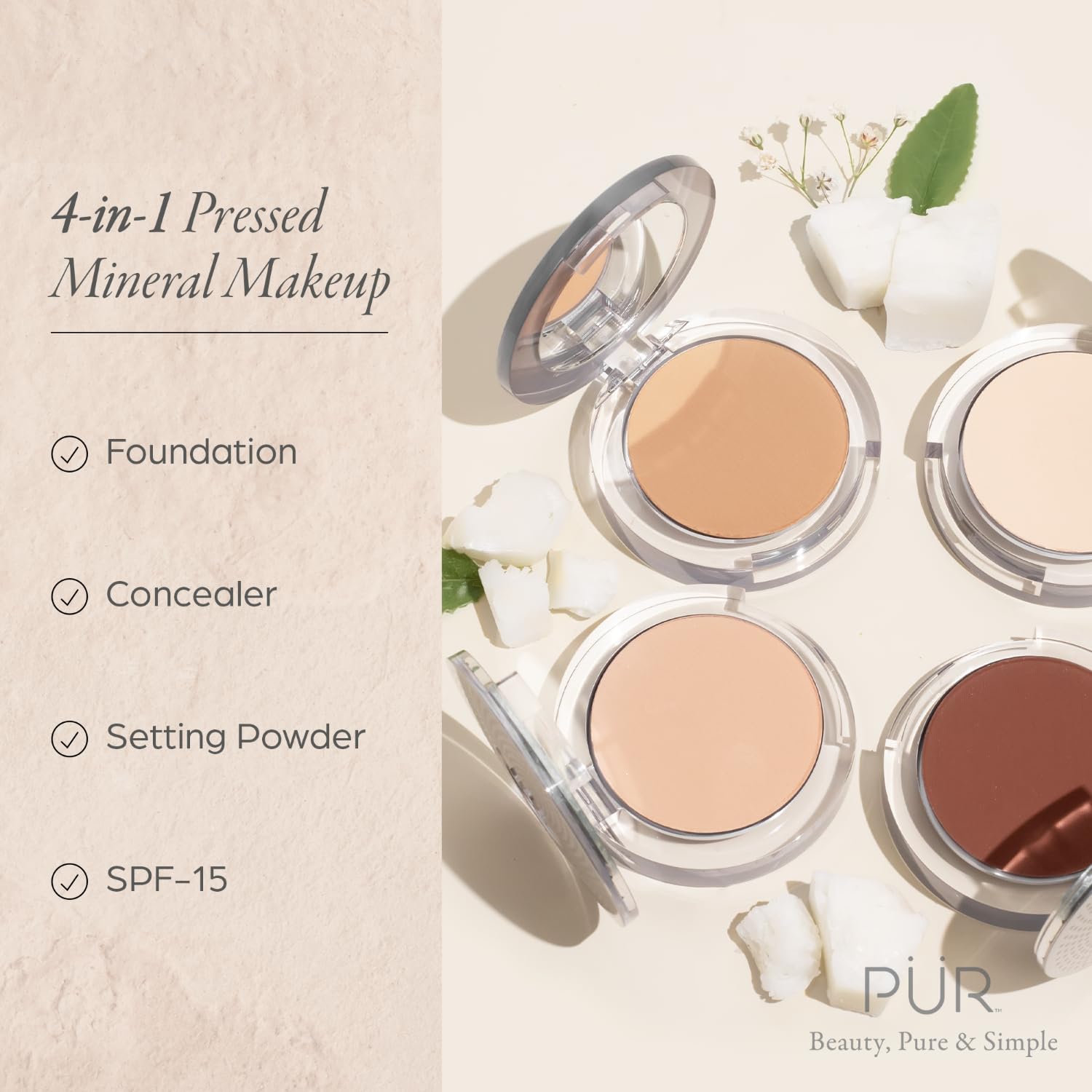 PÜR 4-in-1 Pressed Mineral Makeup Powder Foundation with SPF 15 | Buildable Foundation Coverage - Smooth, Even-Looking Complexion Makeup Delivers Custom Coverage and Comfortable Everyday Wear