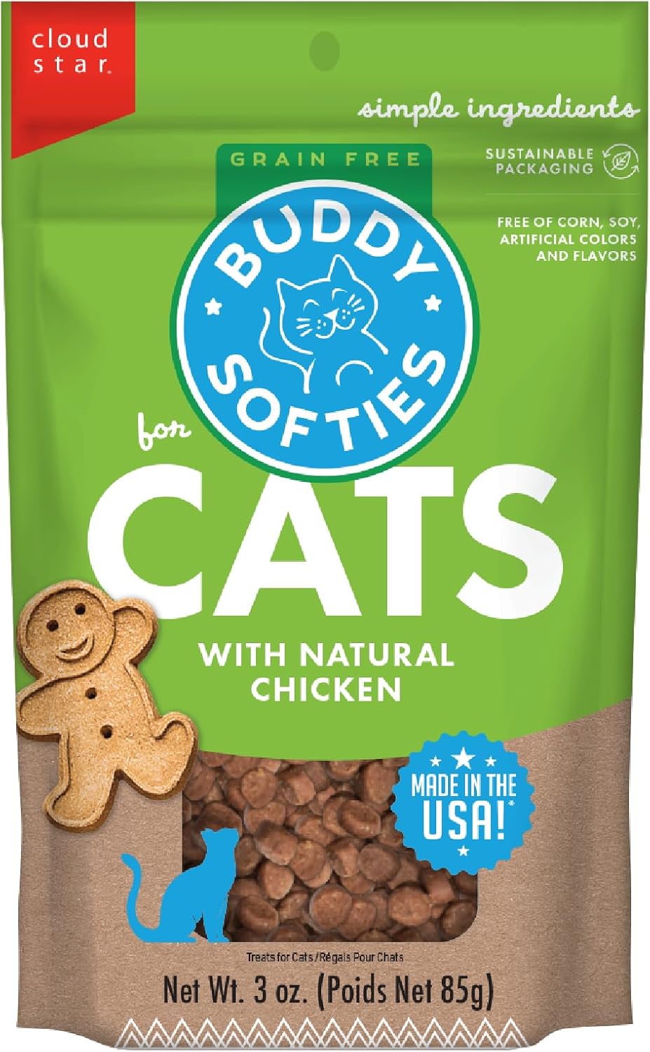 Buddy Biscuits Soft & Chewy Grain Free Cat Treats, Chicken, 3 oz. Pouch