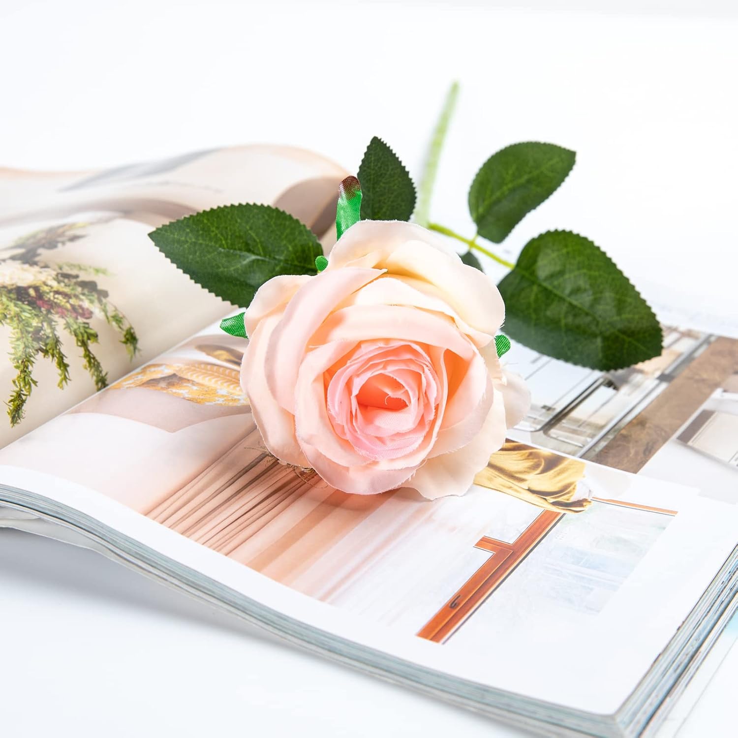 Hawesome 12PCS Artificial Silk Flowers Realistic Roses Bouquet Long Stem for Home Wedding Decoration Party (Yellow, 6 Flowers 6 Buds)