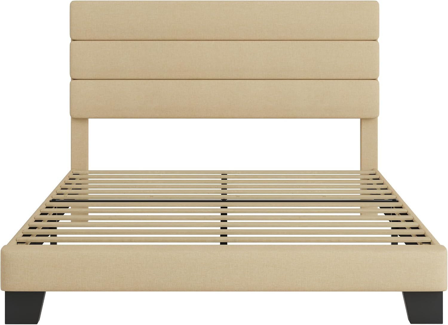 SHA CERLIN Full Platform Bed Frame with Upholstered Fabric Headboard, Grey