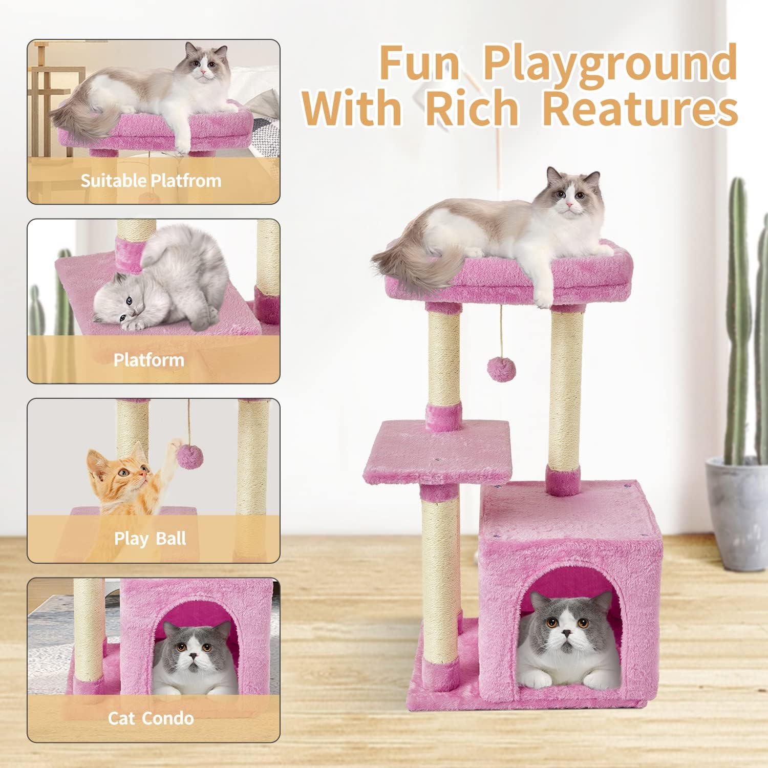 Cute Cat Tree Kitten Cat Tower Condo Cat Furniture Sisal Scratching Posts G