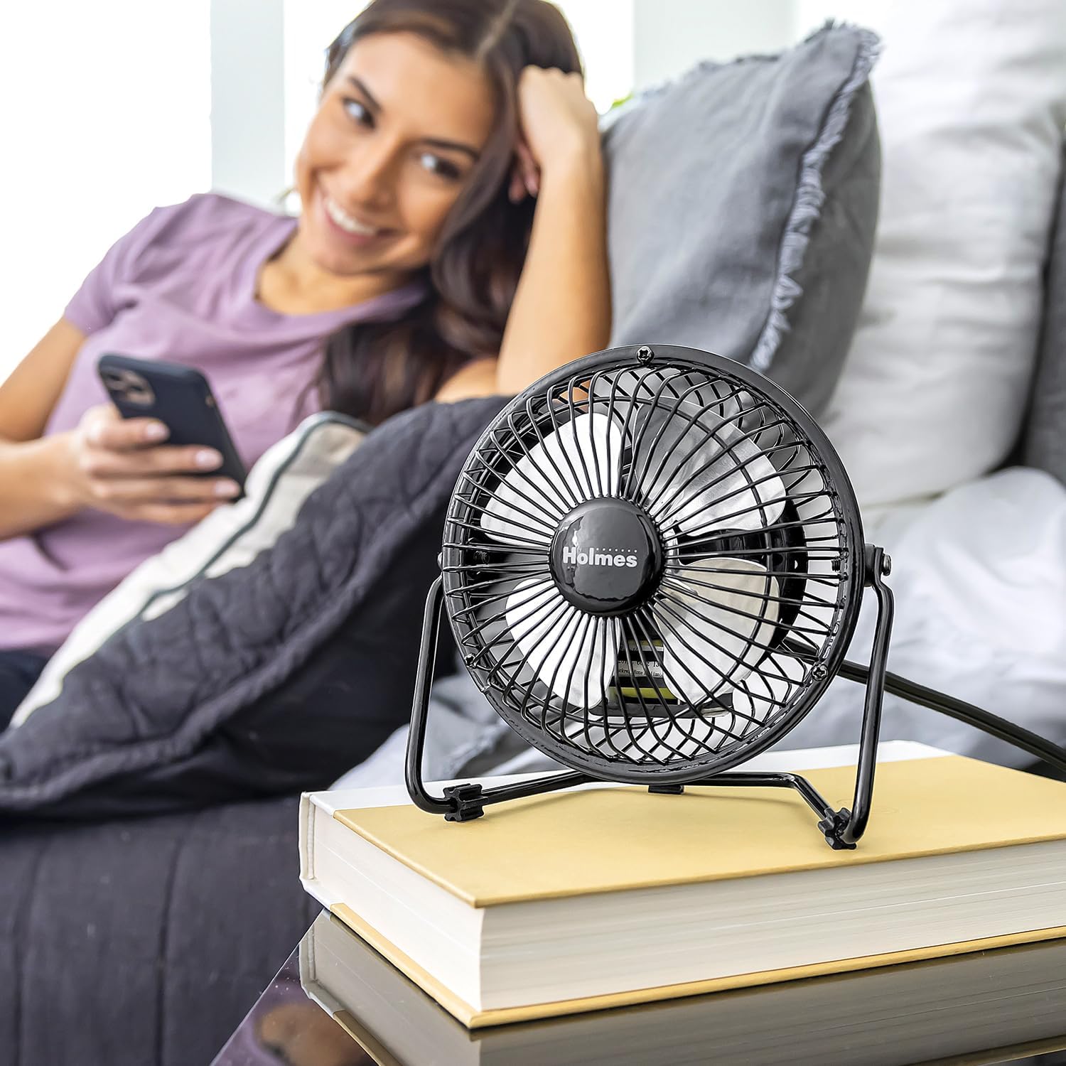 HOLMES Mini High Velocity Desk Fan 4in 4 Blade Black