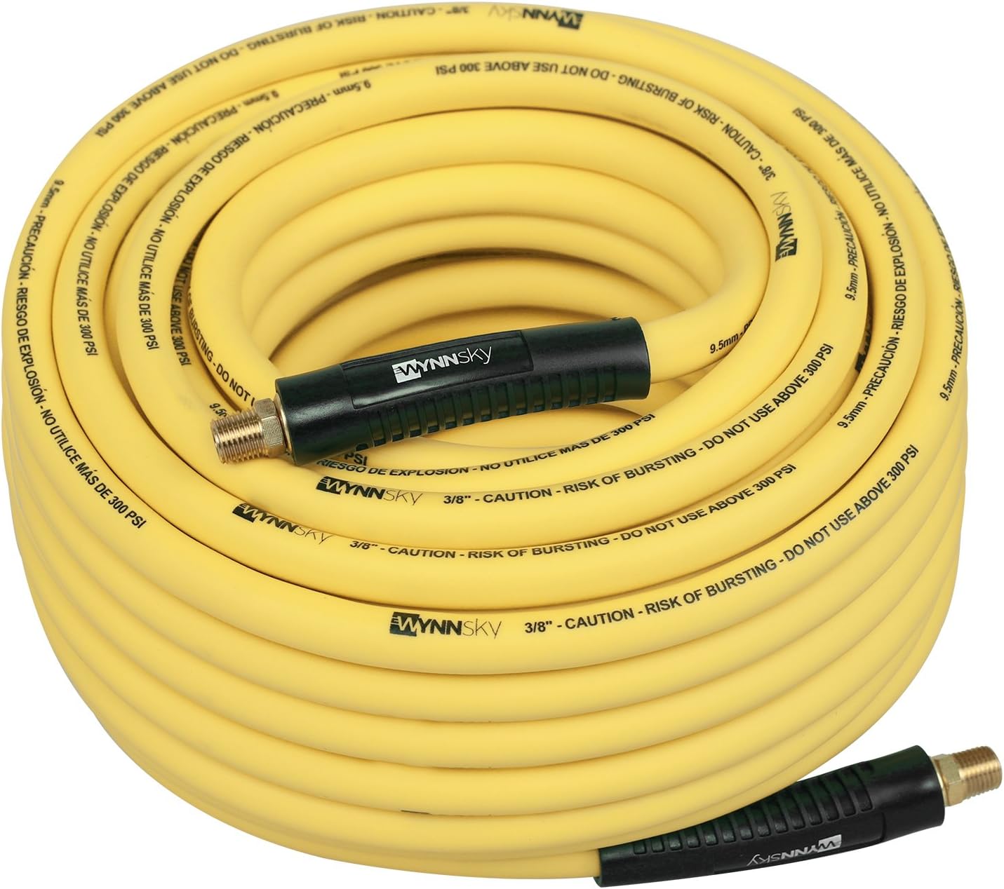 3/8" Hybrid Air Hose 50ft 1/4" MNPT Air Compressor Hose Heavy Duty Lightweight Hybrid and Bend Restrictor Fittings