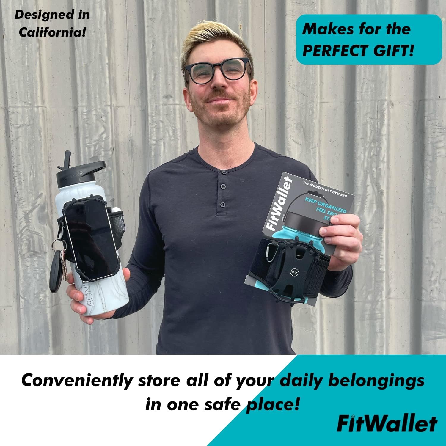 FitWallet™ Water Bottle Phone Holder & Sleeve | Strap Carrier & Pouch for Gym, Running, Hiking, Travel | Gym Bag Alternative Holds Phone