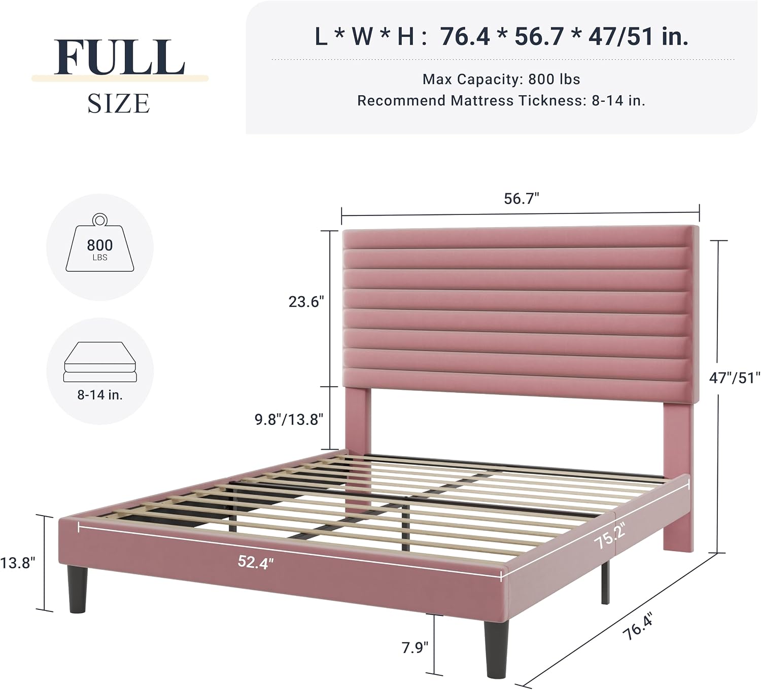 Allewie Queen Bed Frame, Velvet Upholstered Platform Bed with Adjustable Headboard, Horizontal Channel Design, Wood Slat Support, No Box Spring Needed, Noise Free, Easy Assembly, White