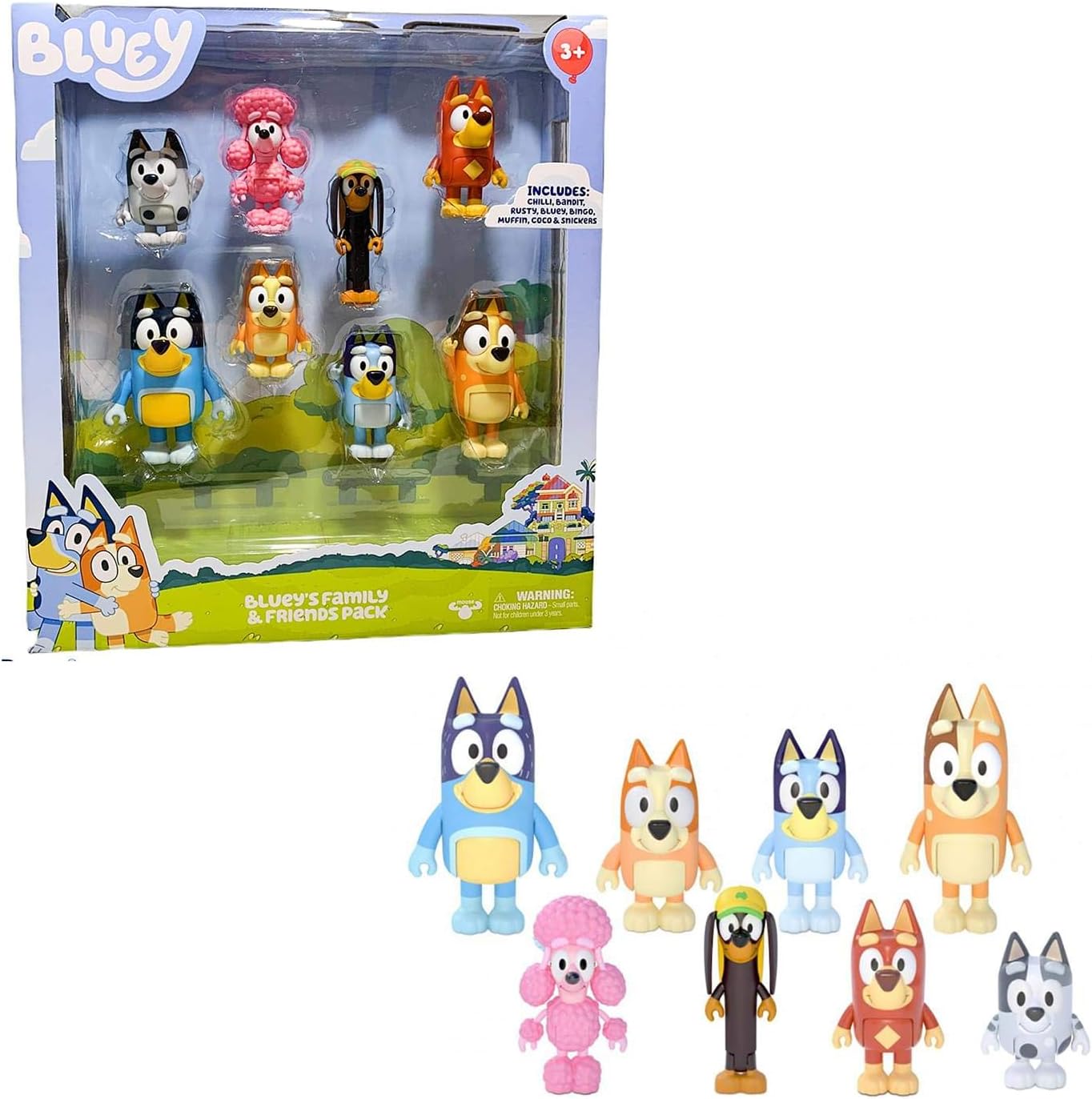 Bluey Family and Friends Figure 8-Pack: Articulated 2.5 Inch Action Figures, Bluey, Bingo, Bandit (Dad), Chilli (Mum), Coco, Snickers