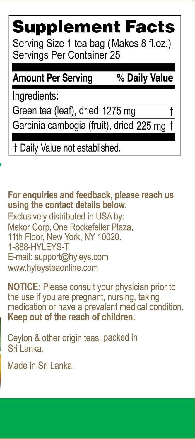 HYLEYS Tea Garcinia Cambogia Green Tea 5 Flavors Assortment - 25 Tea Bags