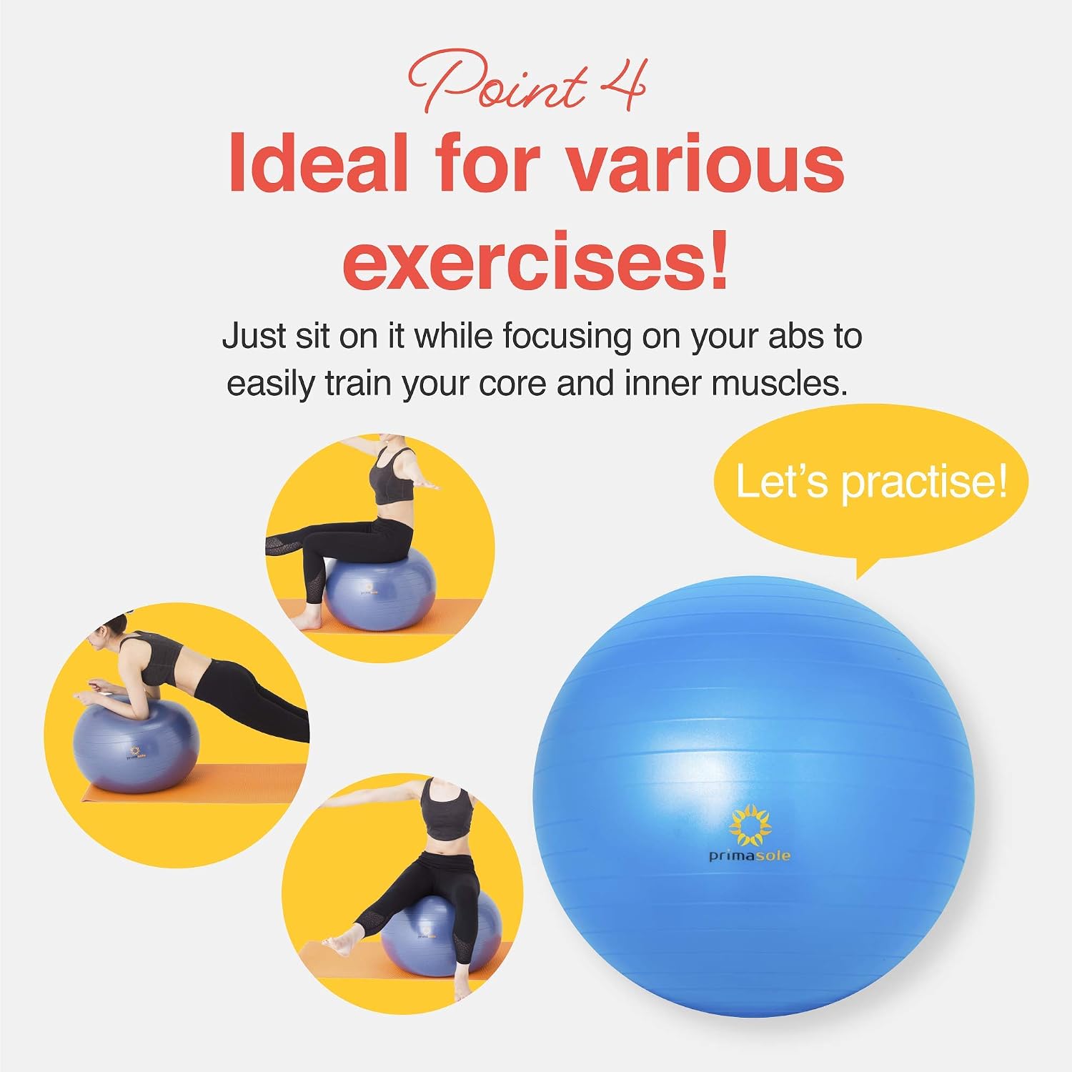 Primasole Exercise Ball for Balance Stability Fitness Workout Yoga Pilates at Home Office & Gym Birthing Ball for Pregnancy, Office Ball Chair