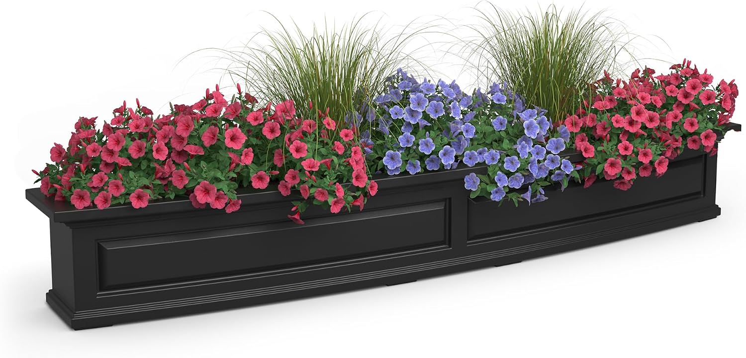 Mayne Nantucket 36in Self-Watering Rectangular Window Box Planter, White | Self-watering, All season, Fade resistant, Mounting brackets included, Built-in overflow, 15-year warranty