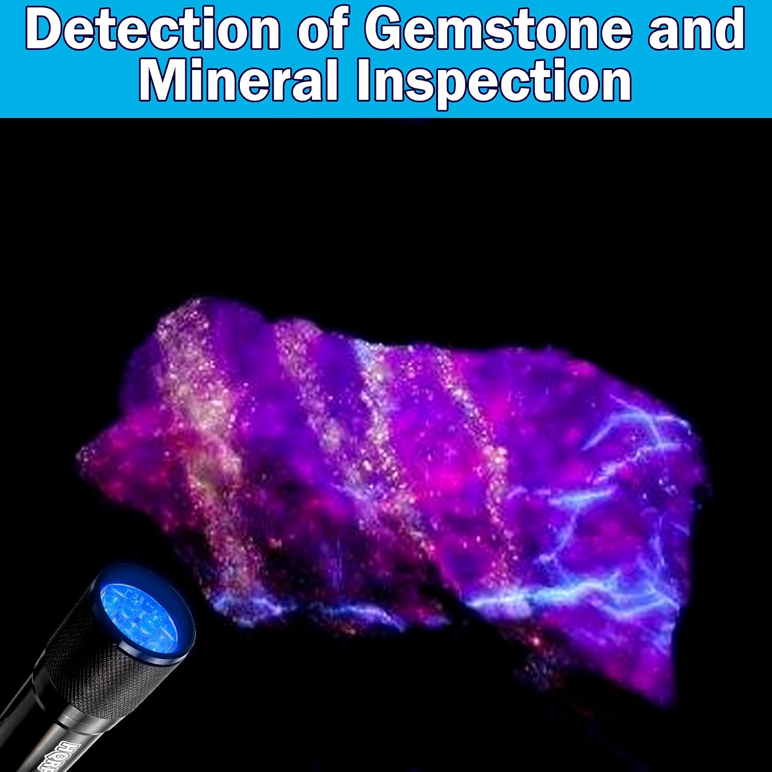 HQRP Professional 365 nM 9 LED Gemstone and Mineral Inspection, Identification, Fluorescence, Glow Flashlight Blacklight